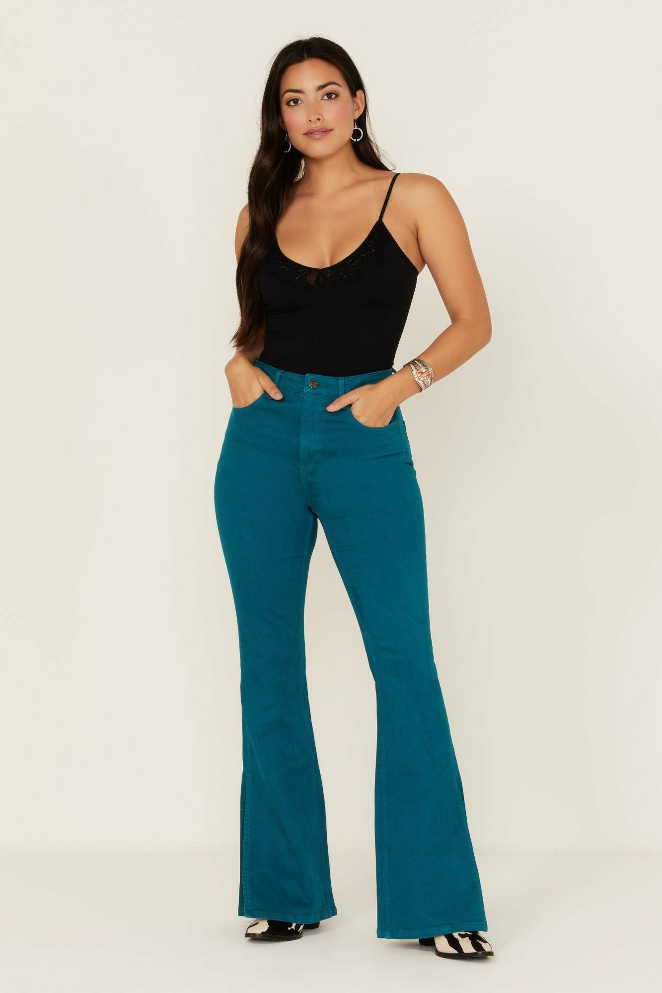 Idyllwind Teal Mid Rise Flare Jeans Deep Teal