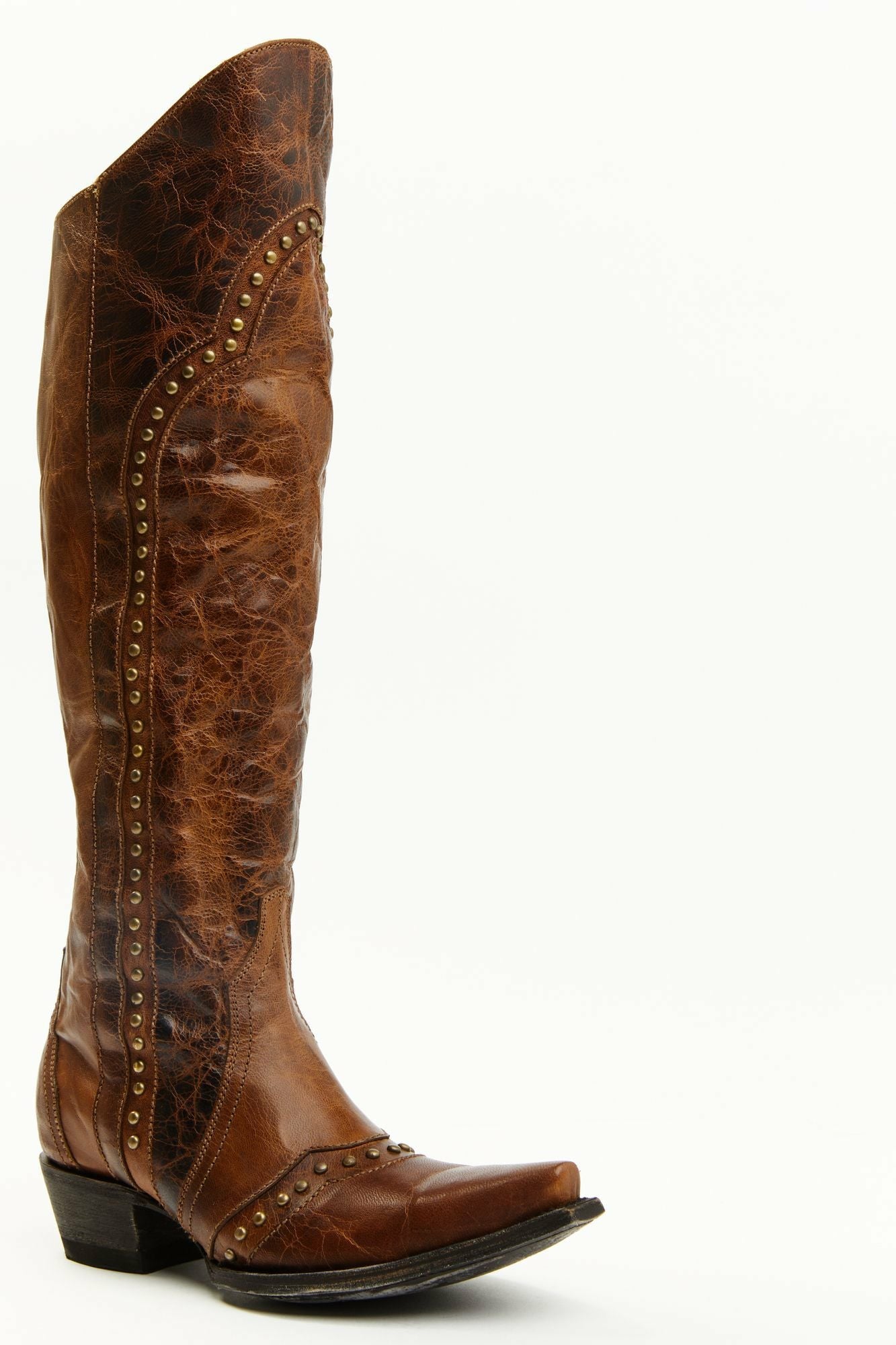Idyllwind Straight Up Orix Goat Studded Leather Tall Western Boots - Snip Toe Brown