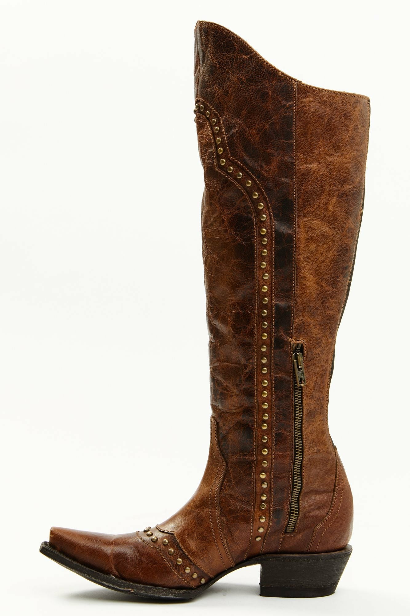 Idyllwind Straight Up Orix Goat Studded Leather Tall Western Boots - Snip Toe Brown