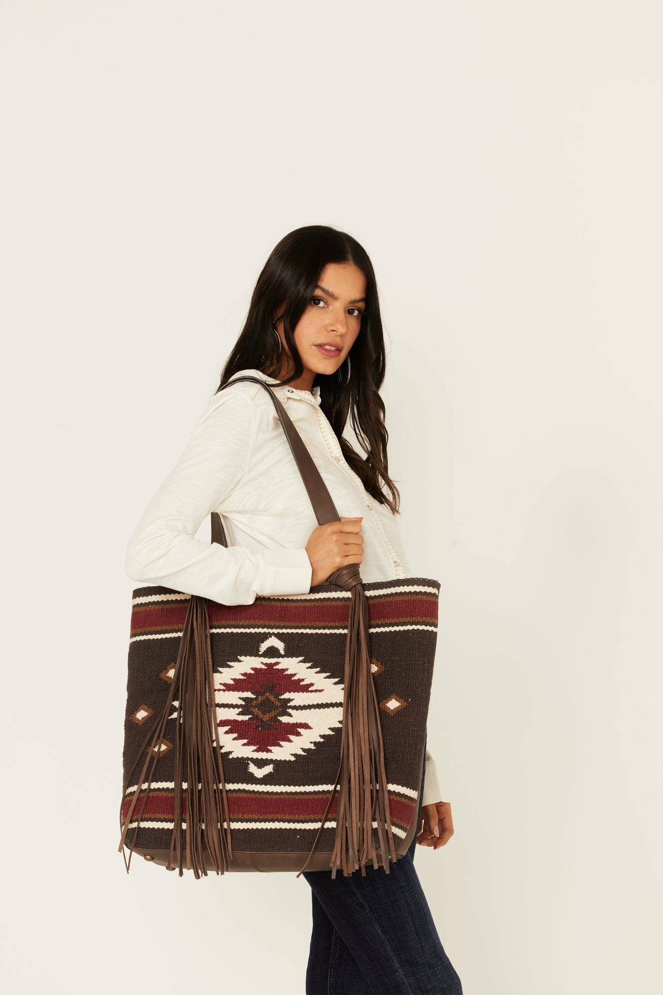 Idyllwind Antioch Pike Fringe Tote Handbag Brown
