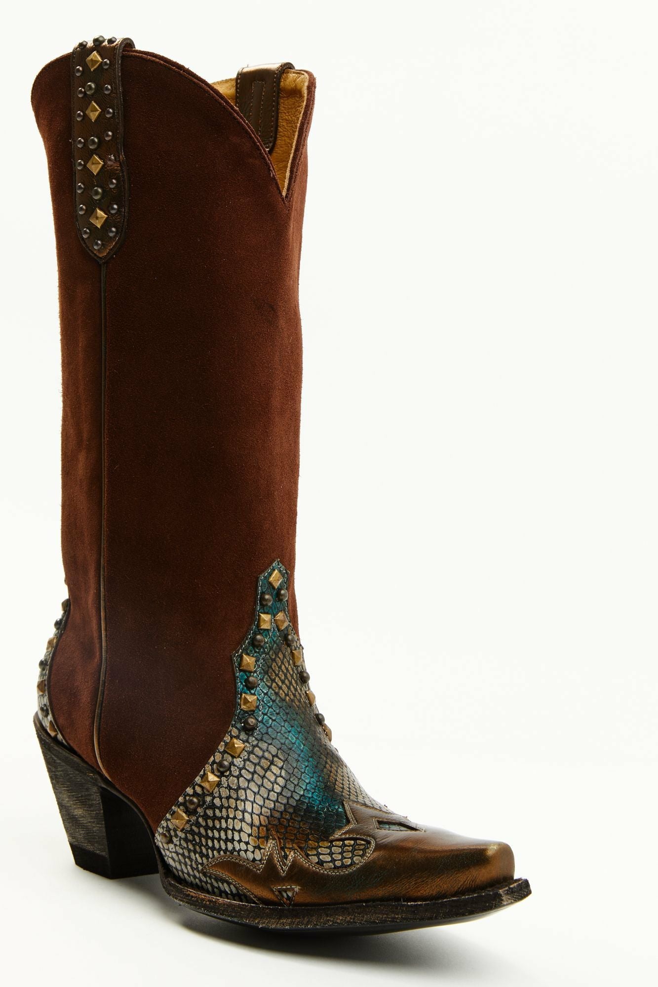 Idyllwind Leap Snake Suede Leather Western Boots - Snip Toe Brown