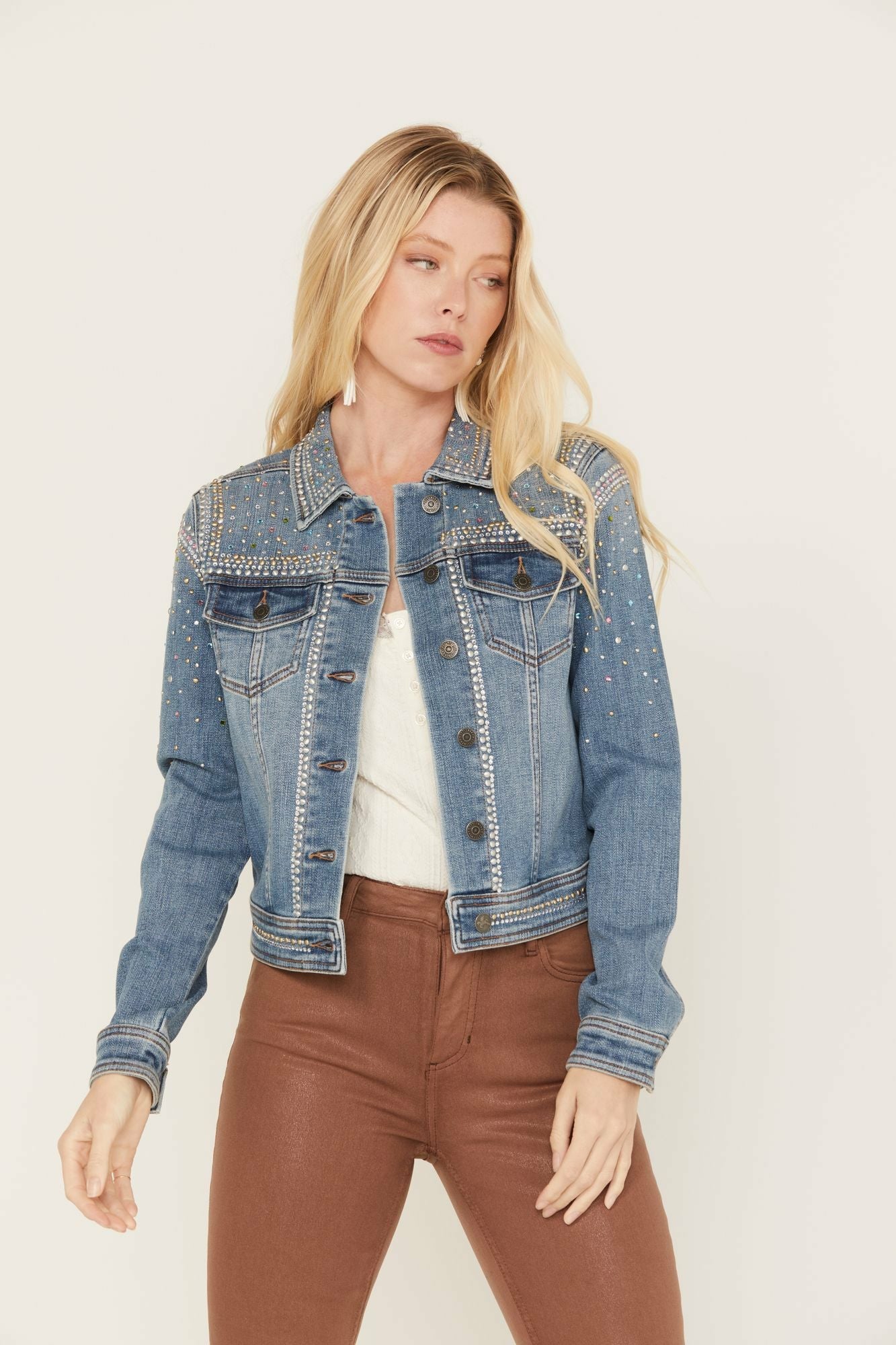 Idyllwind Shiloh Drive Embellished Denim Trucker Jacket Medium Wash