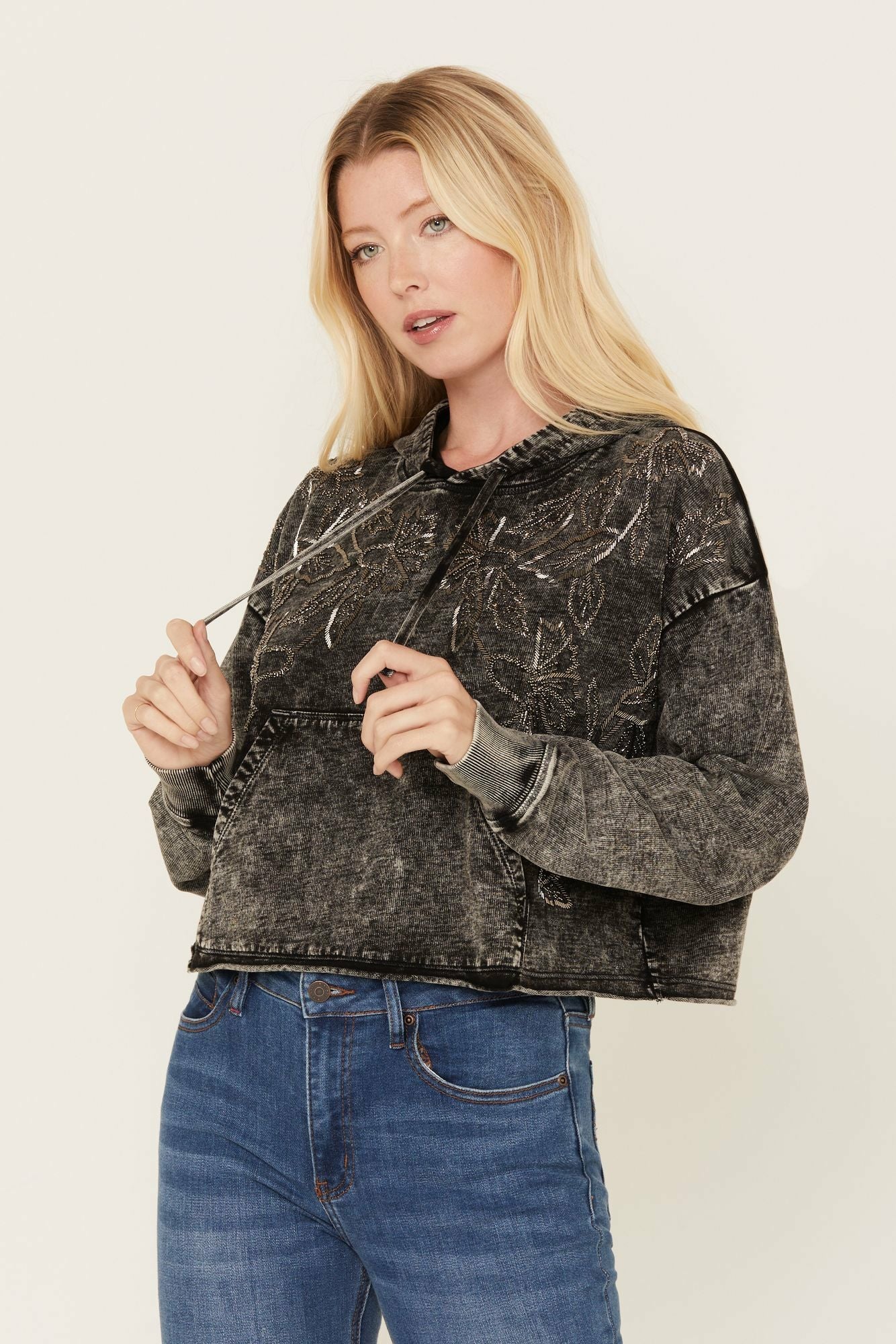 Idyllwind Jensen Embroidered Hooded Sweatshirt Charcoal
