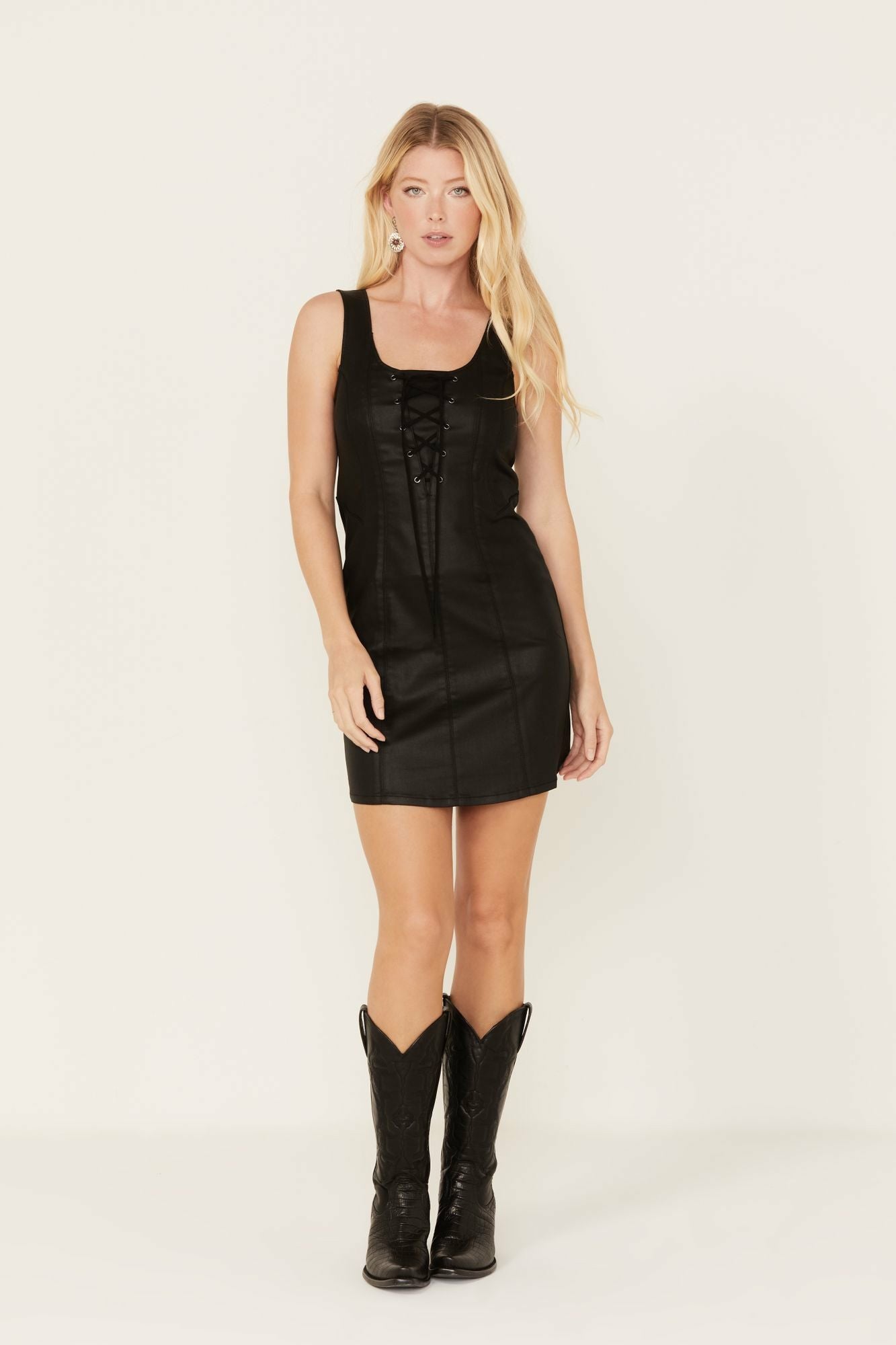 Idyllwind Bosley Midi Coated Lace Up Dress Black