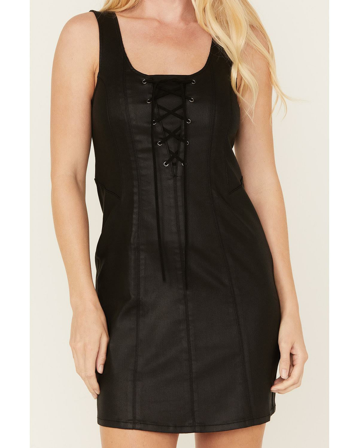 Idyllwind Bosley Midi Coated Lace Up Dress Black
