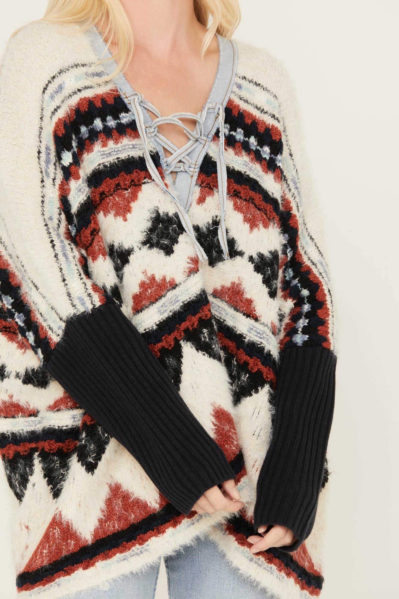 Idyllwind Mack Denim Trim Sweater Navy