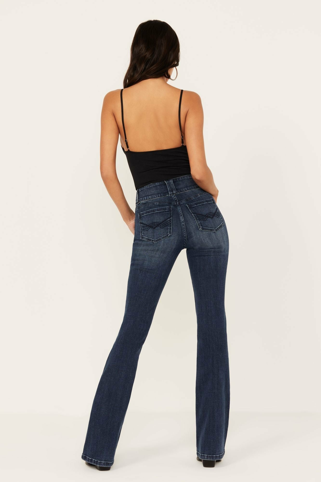 Idyllwind Somerhill Outlaw High Rise Bootcut Button Fly Stretch Denim Jeans Dark Medium Wash