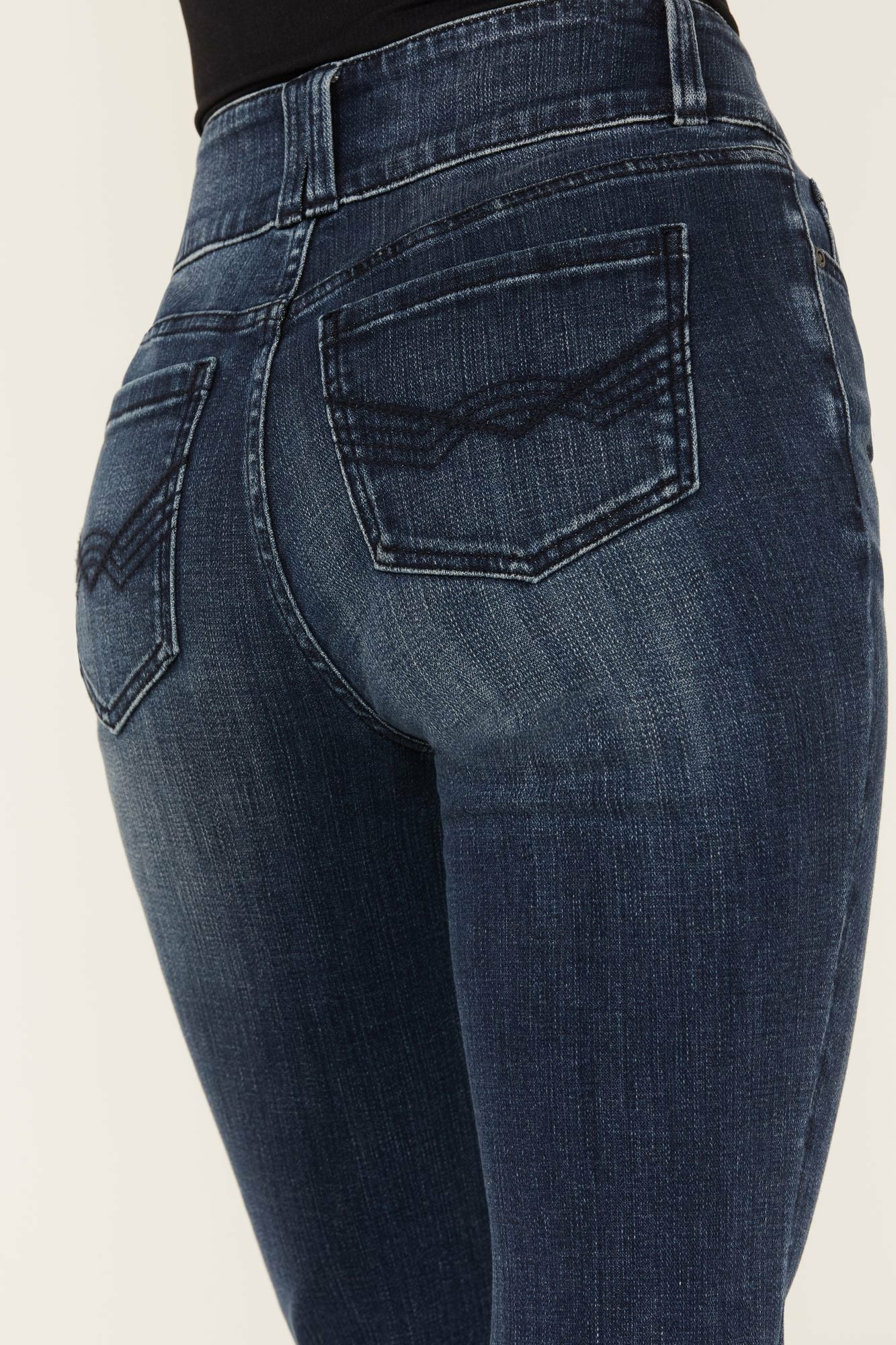 Idyllwind Somerhill Outlaw High Rise Bootcut Button Fly Stretch Denim Jeans Dark Medium Wash