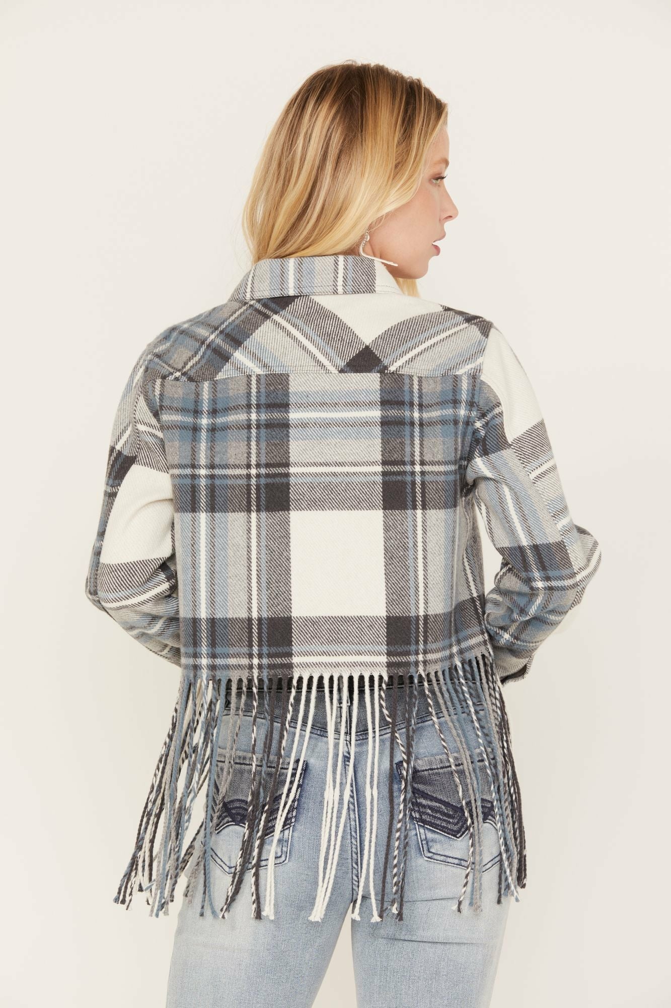 Idyllwind Walker Cropped Fringe Shacket Jacket Navy