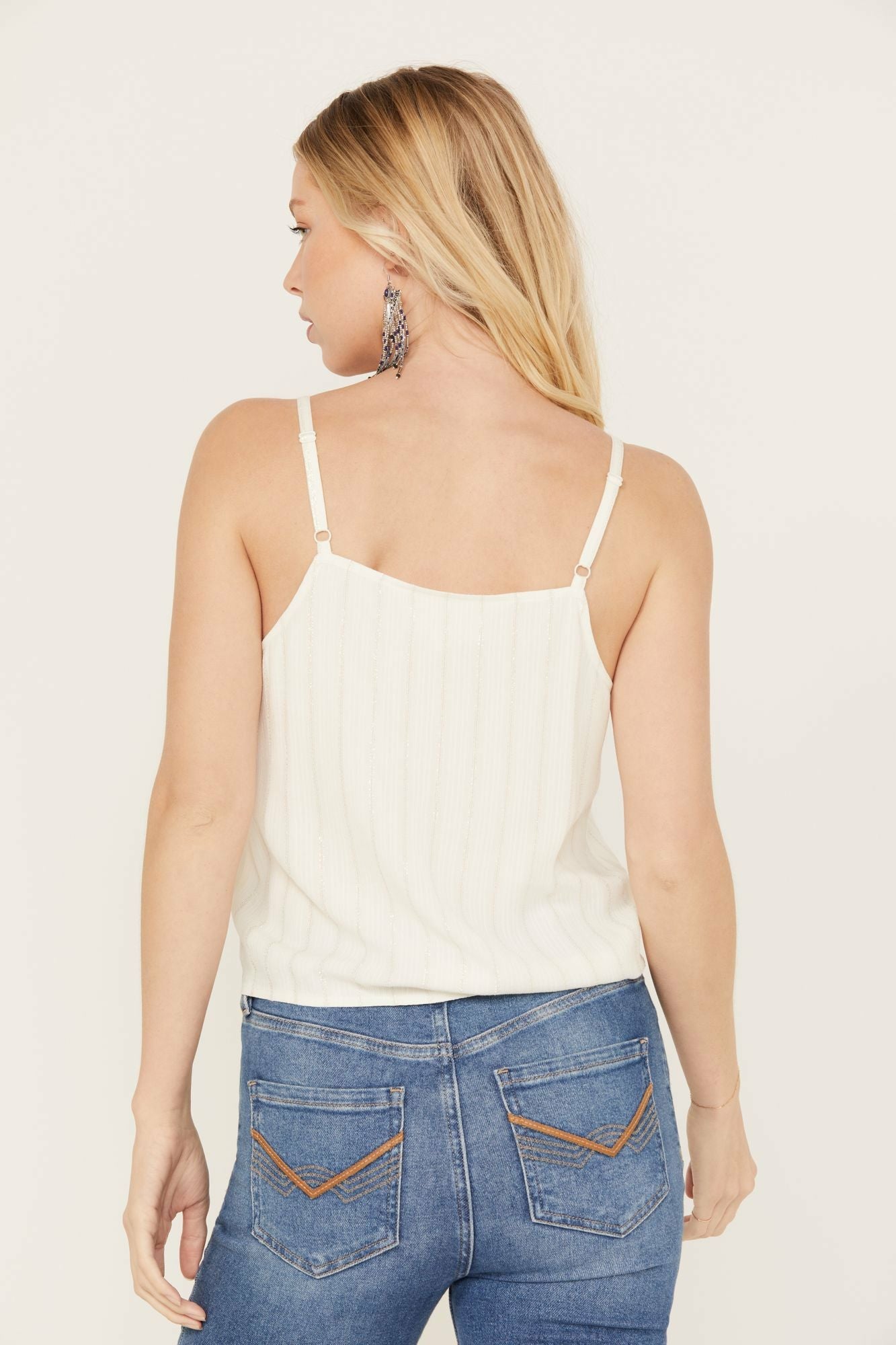 Idyllwind Rio Metallic Striped Tie Tank Top Ivory