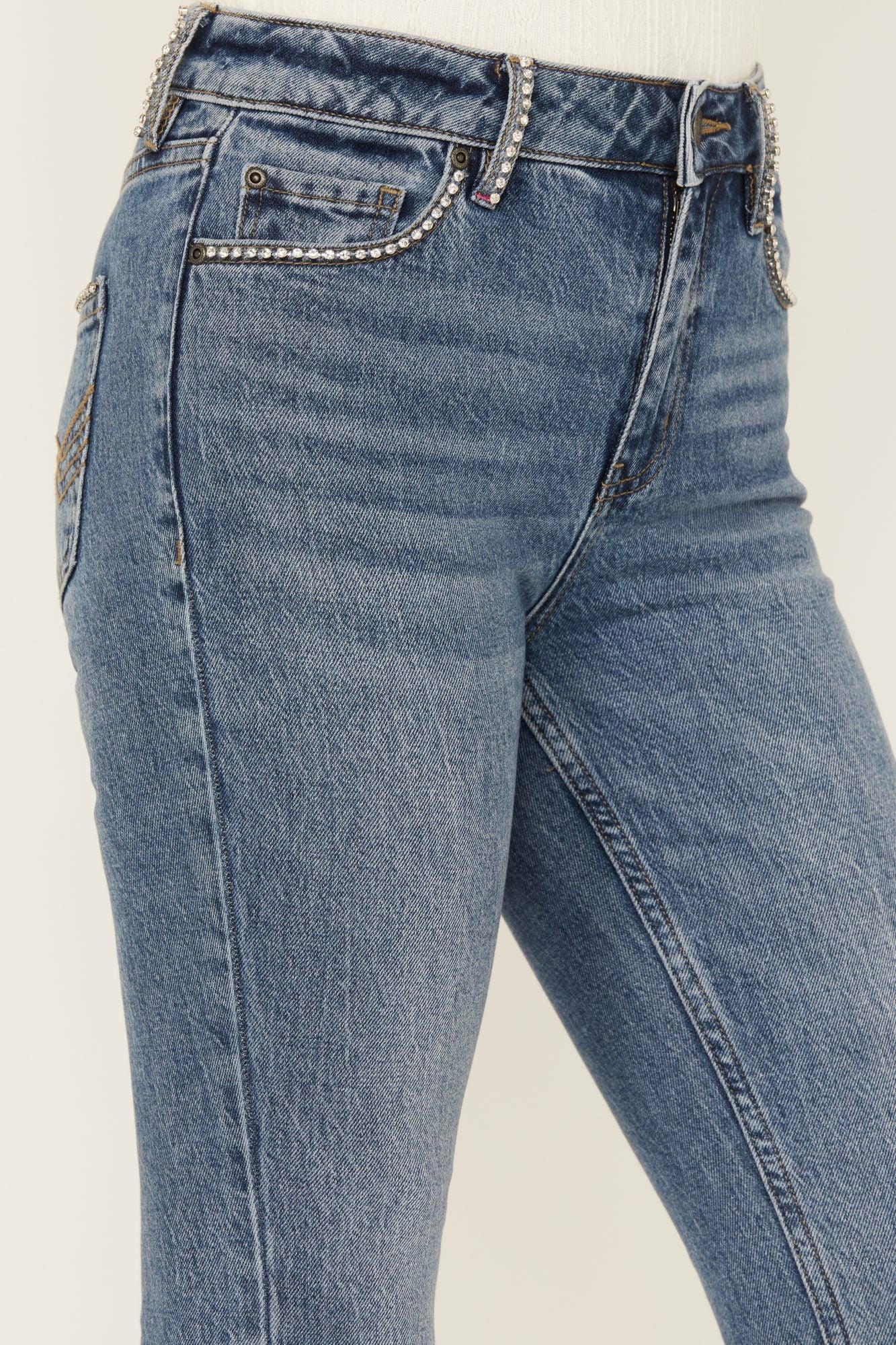 Idyllwind Foxwood High Risin' Rhinestone Flare Jeans Dark Medium Wash