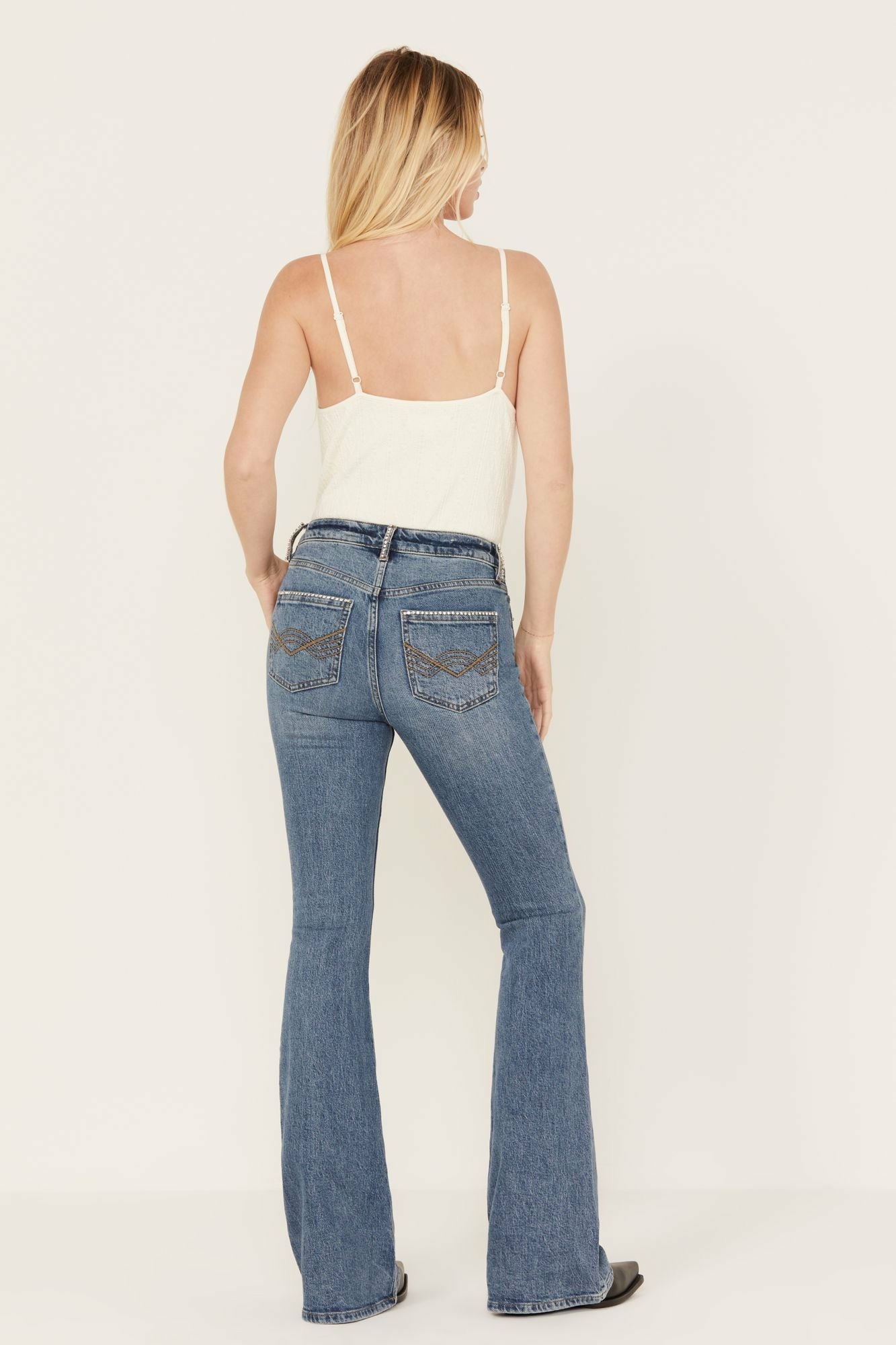 Idyllwind Foxwood High Risin' Rhinestone Flare Jeans Dark Medium Wash