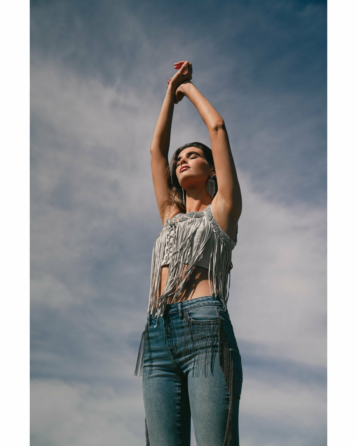 Idyllwind Georgia Fringe Lace-Up Bustier Stone