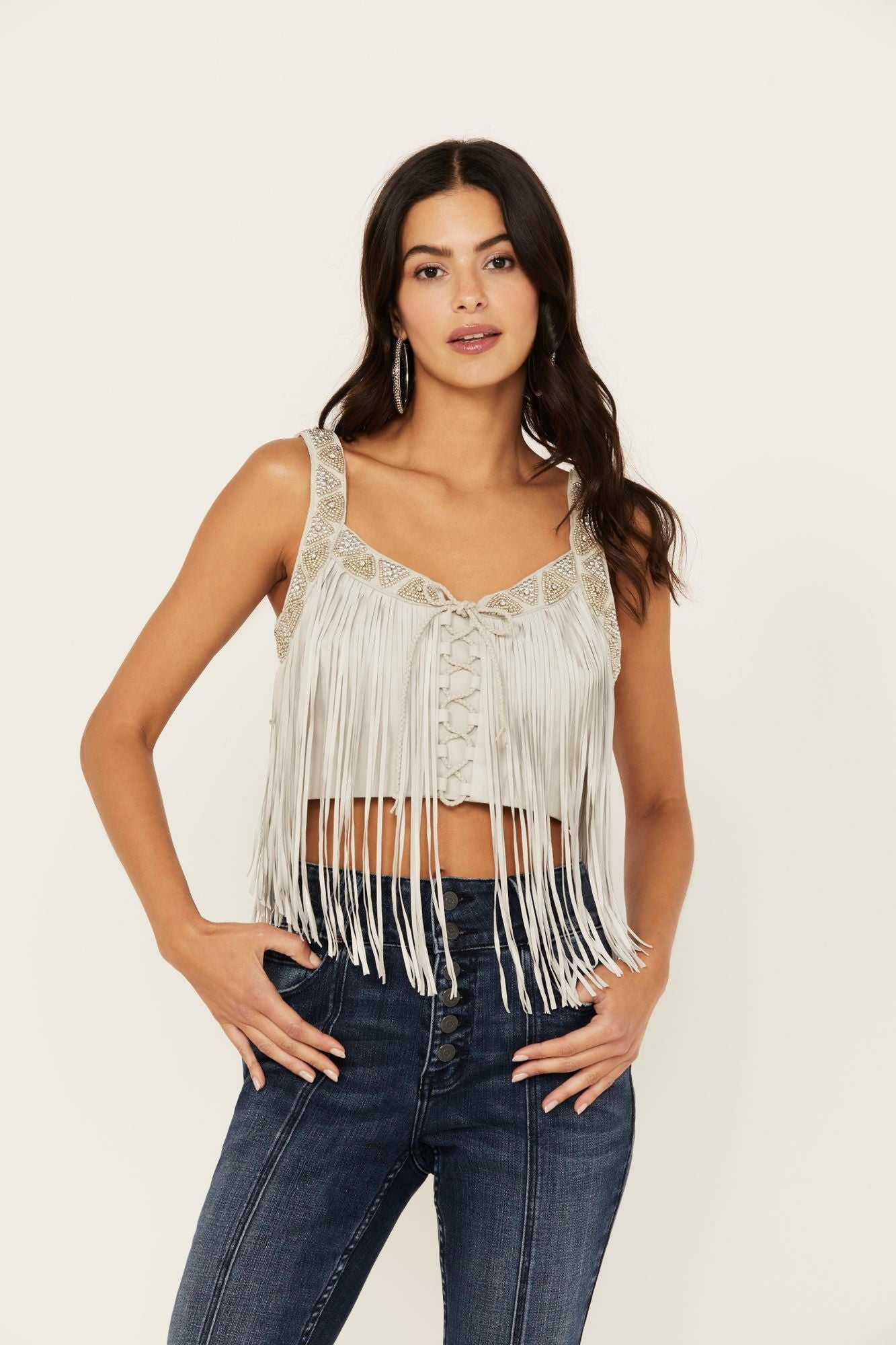Idyllwind Georgia Fringe Lace-Up Bustier Stone