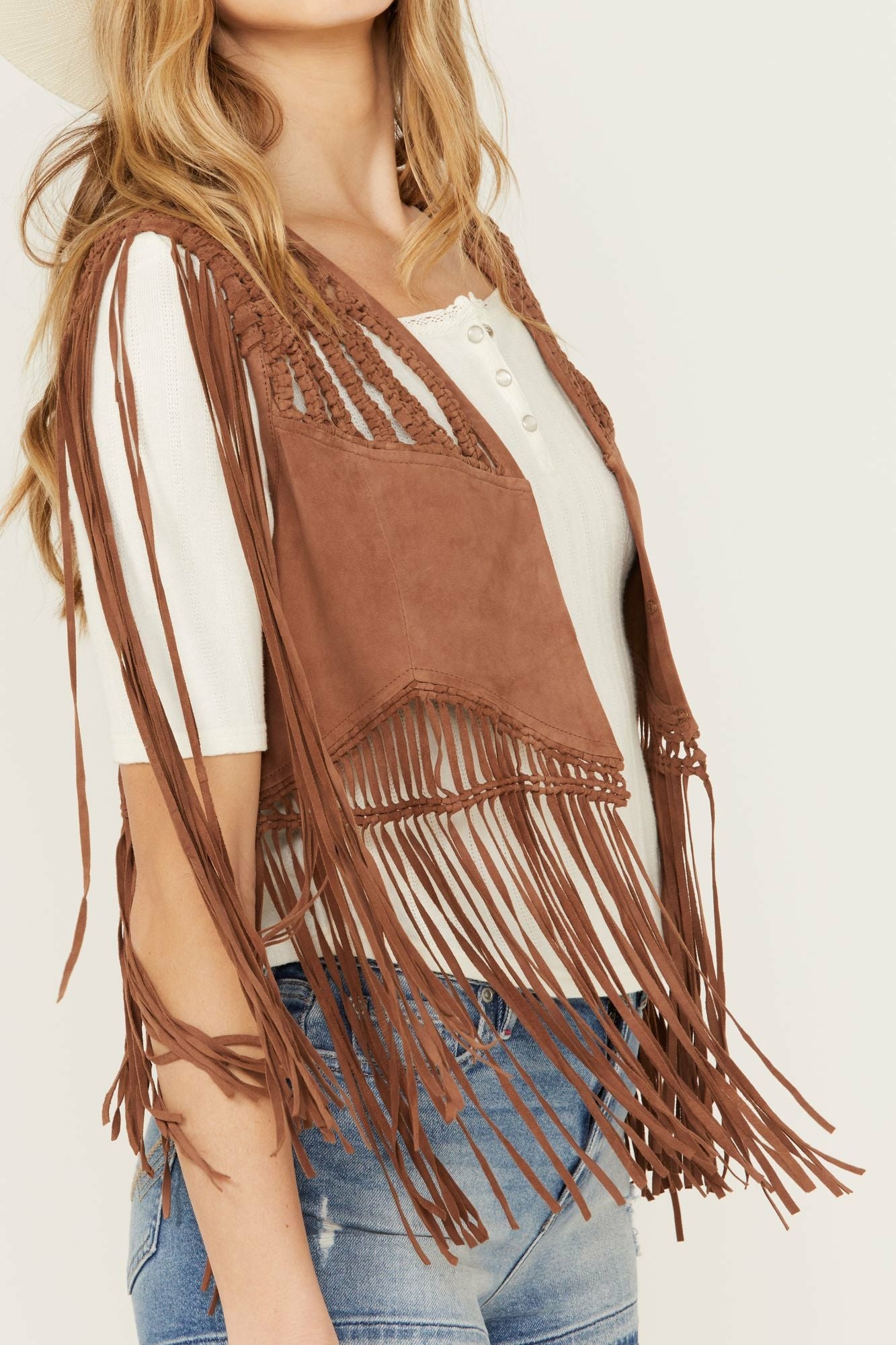 Idyllwind Ennis Suede Crochet Vest Brown