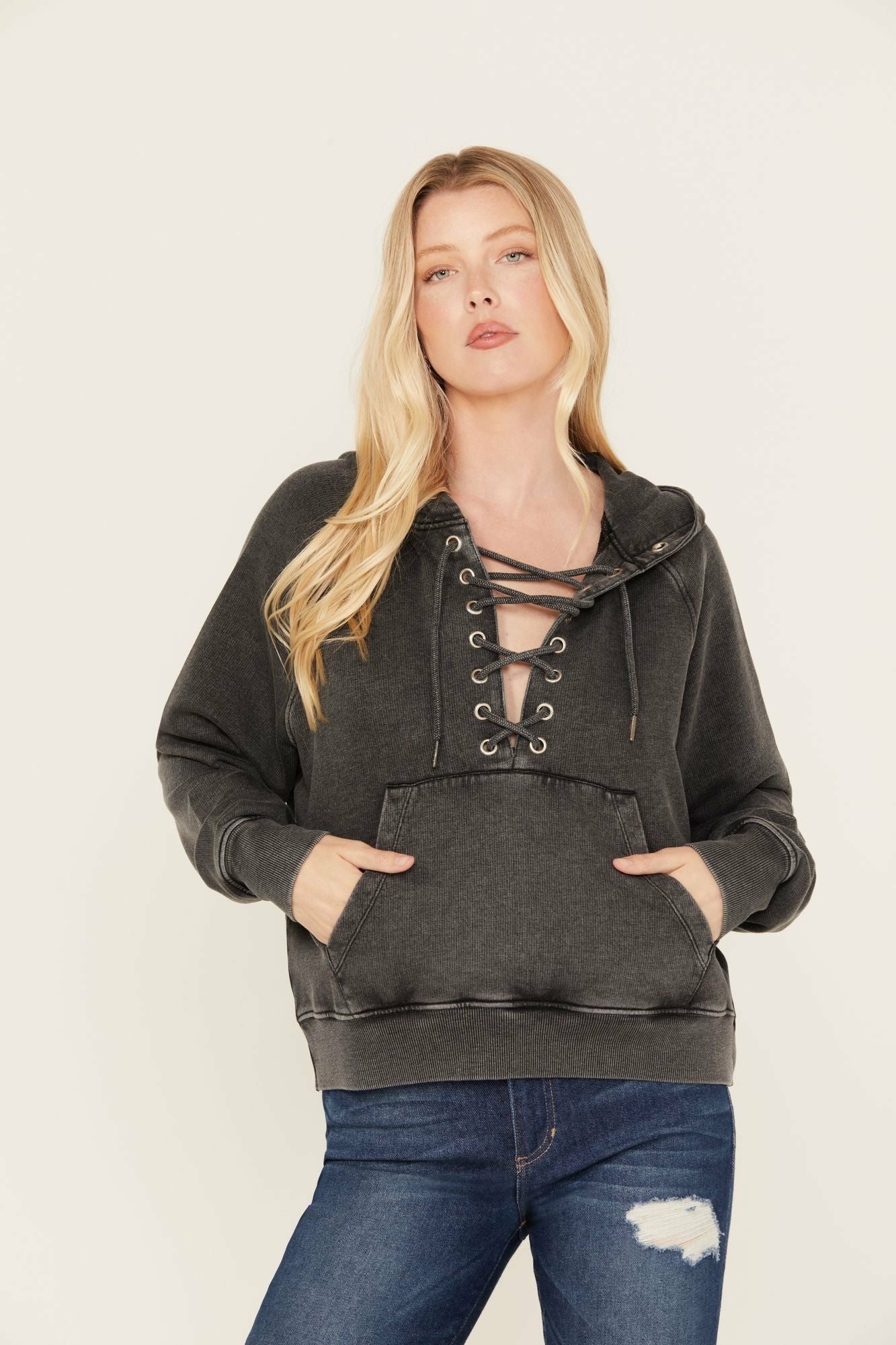 Idyllwind Blanche Studded Tie Front Hoodie Black