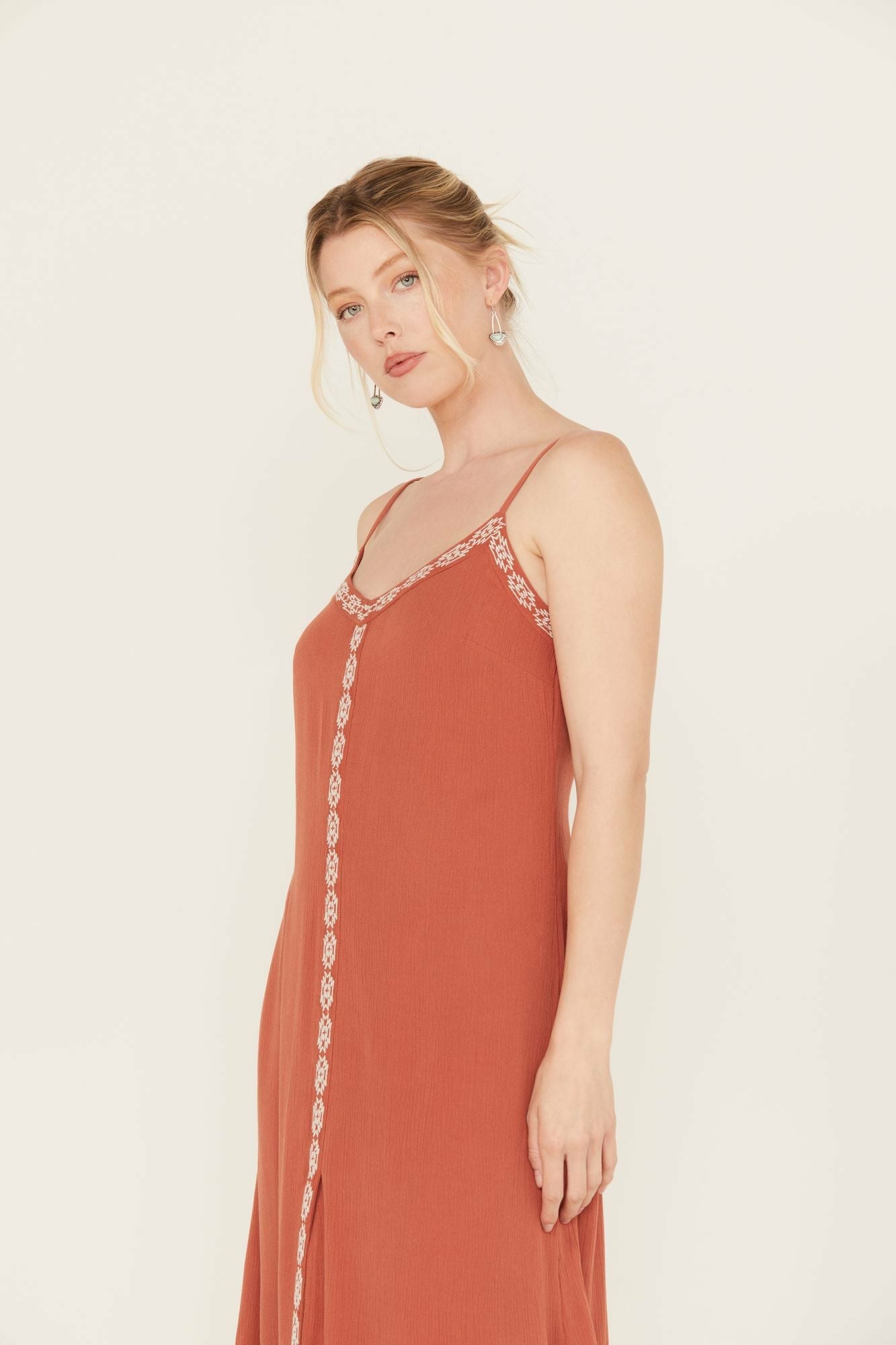 Idyllwind Myrtle Embroidered Trim Maxi Dress Pecan