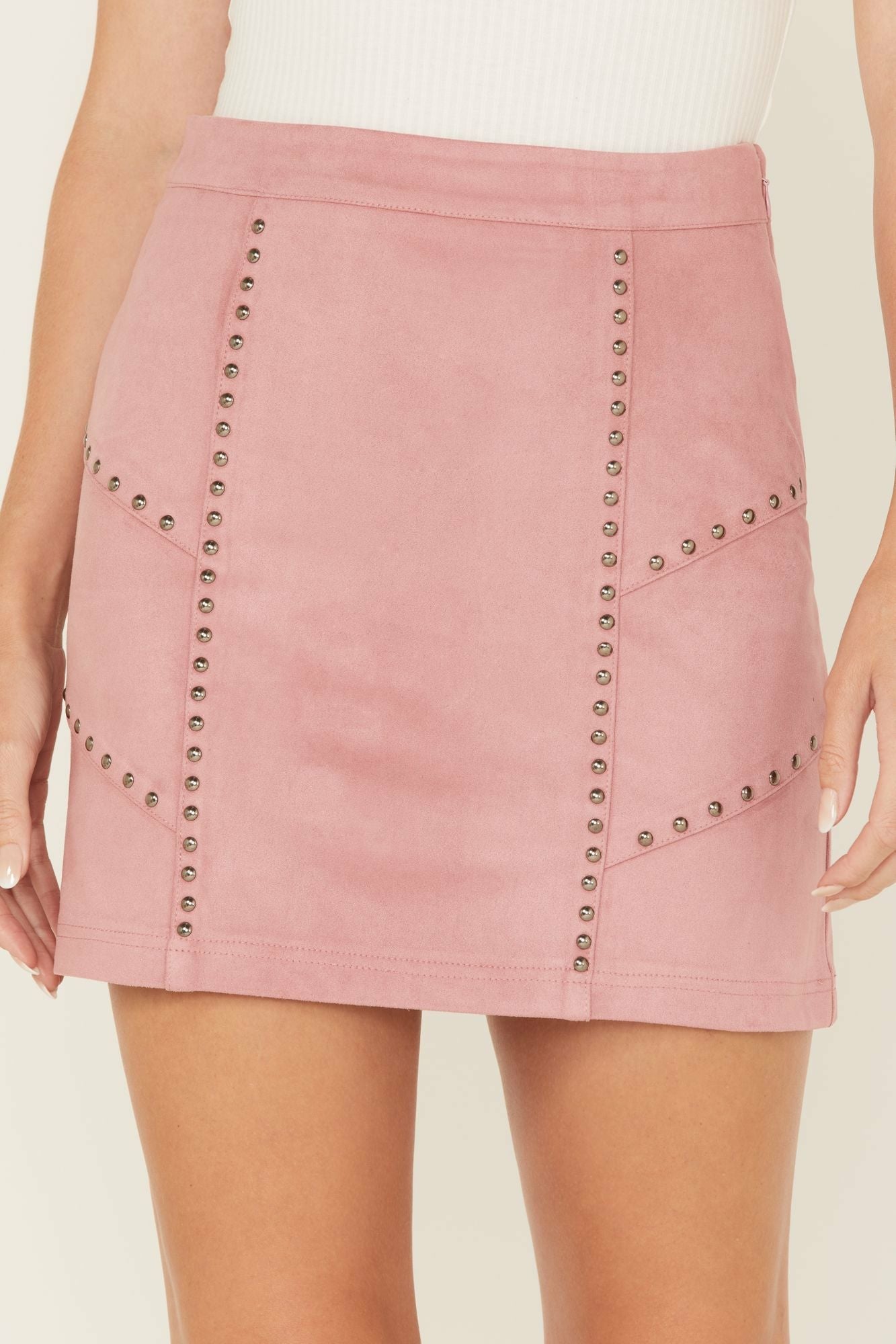 Idyllwind Charlotte Faux Suede Studded Mini Skirt Mauve