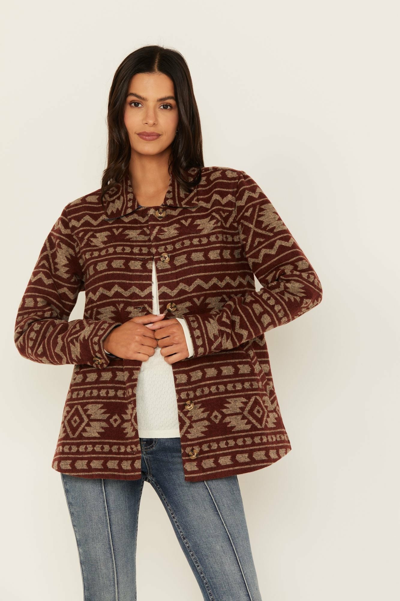 Idyllwind Marie Southwestern Print Shacket Pecan