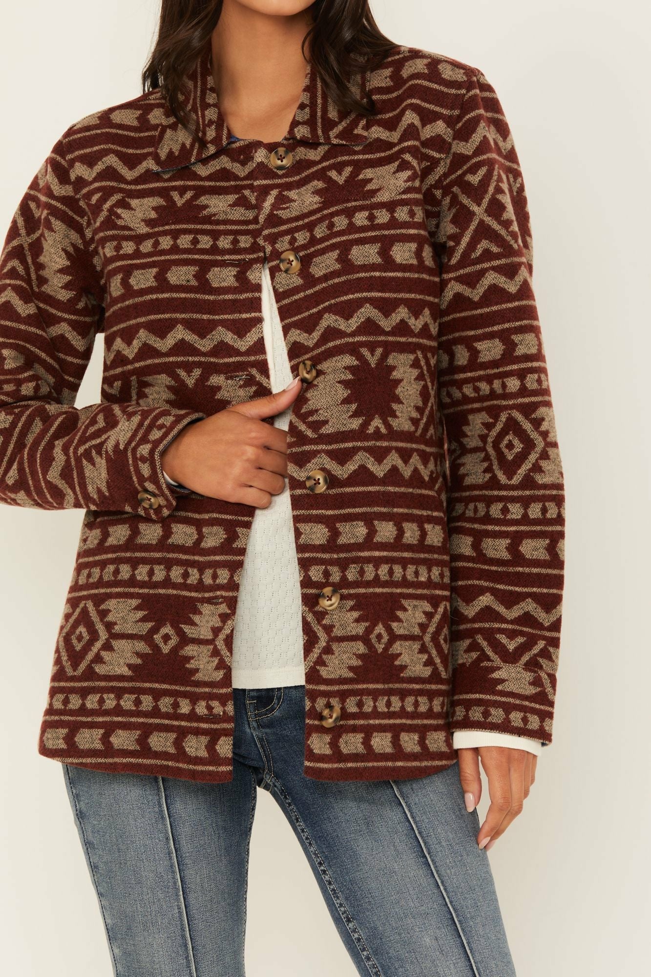 Idyllwind Marie Southwestern Print Shacket Pecan