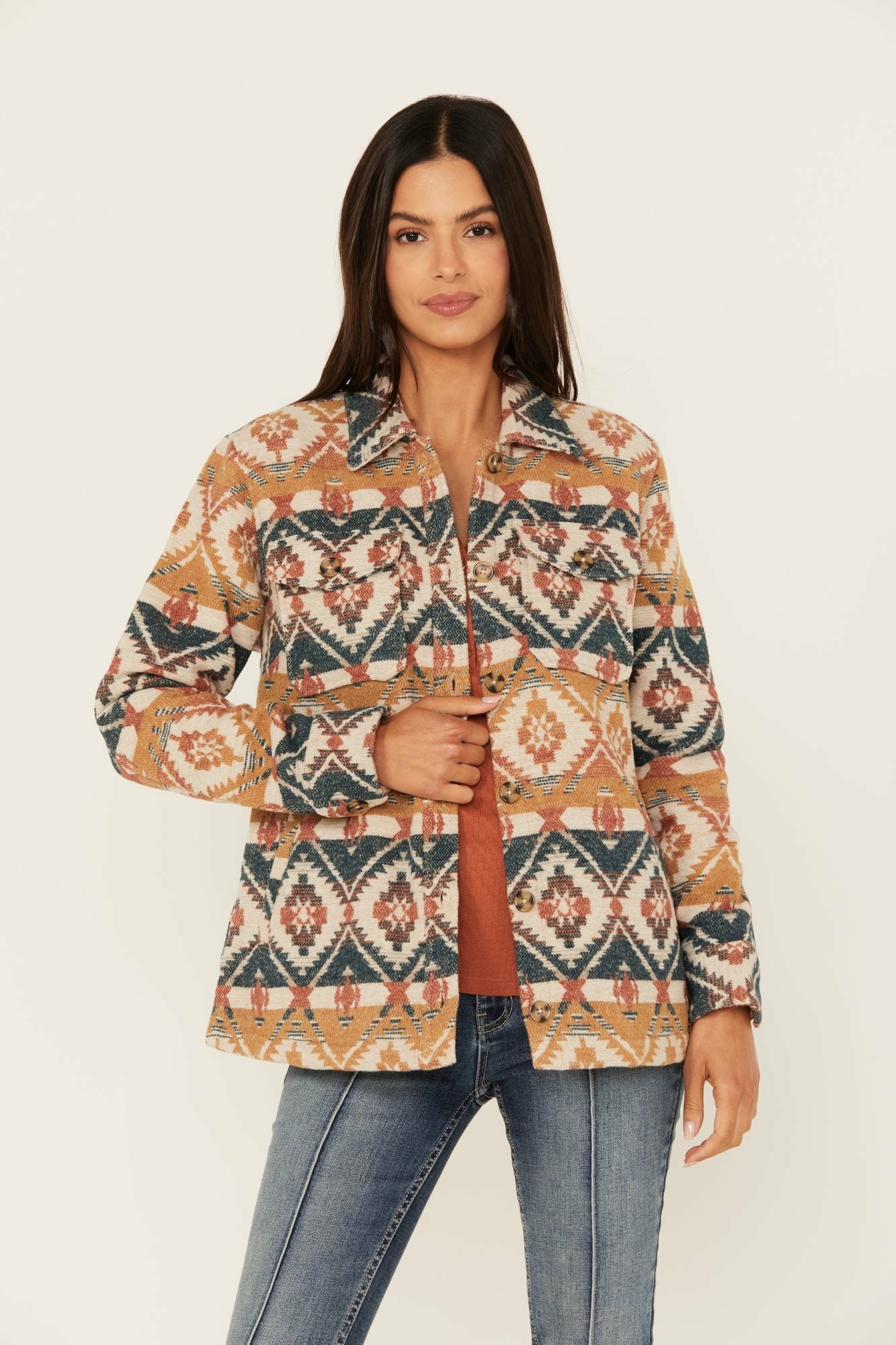 Idyllwind Southwestern Striped Shacket Medium Brown