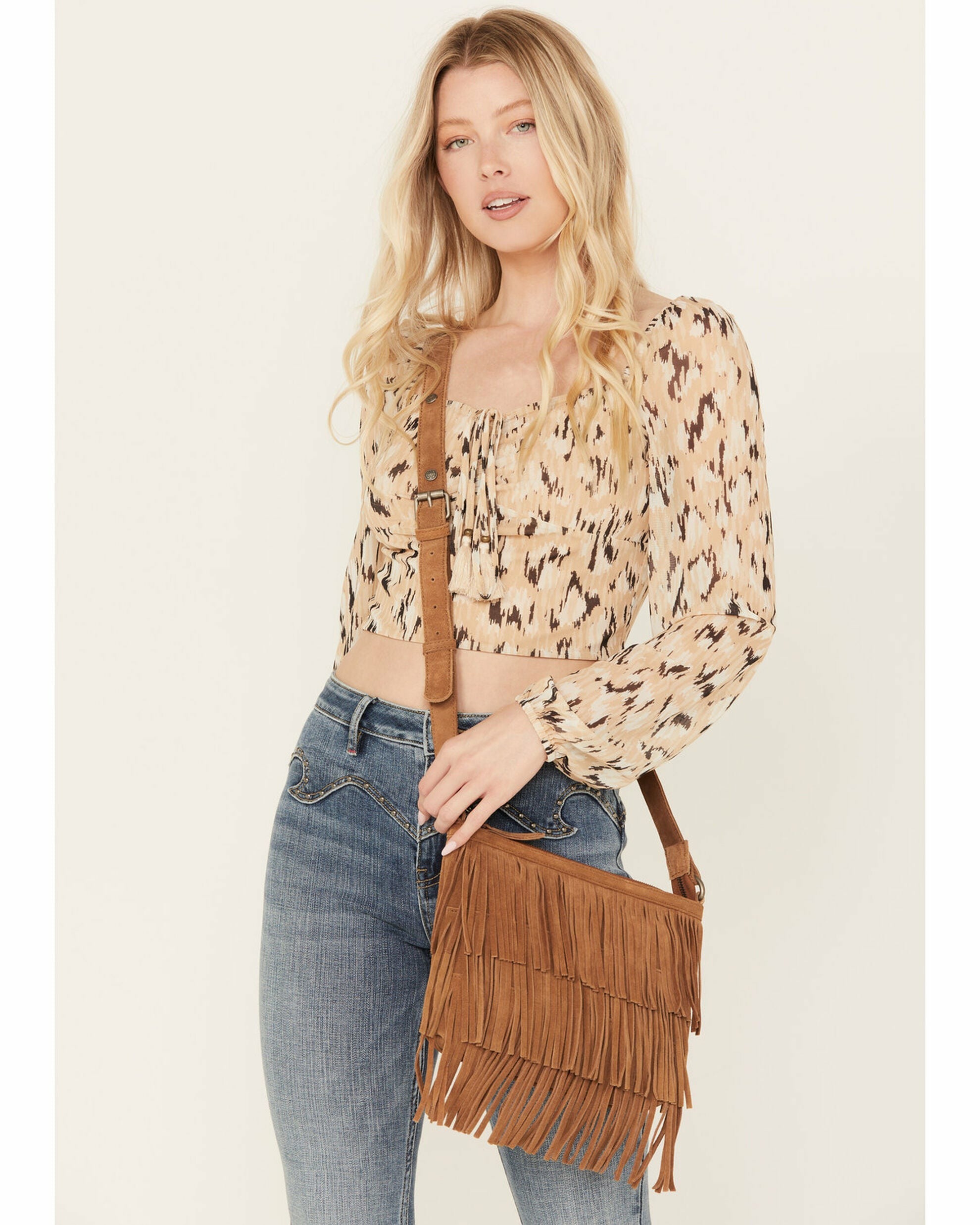 Idyllwind Darlington Court Suede Crossbody Handbag Lt Brown