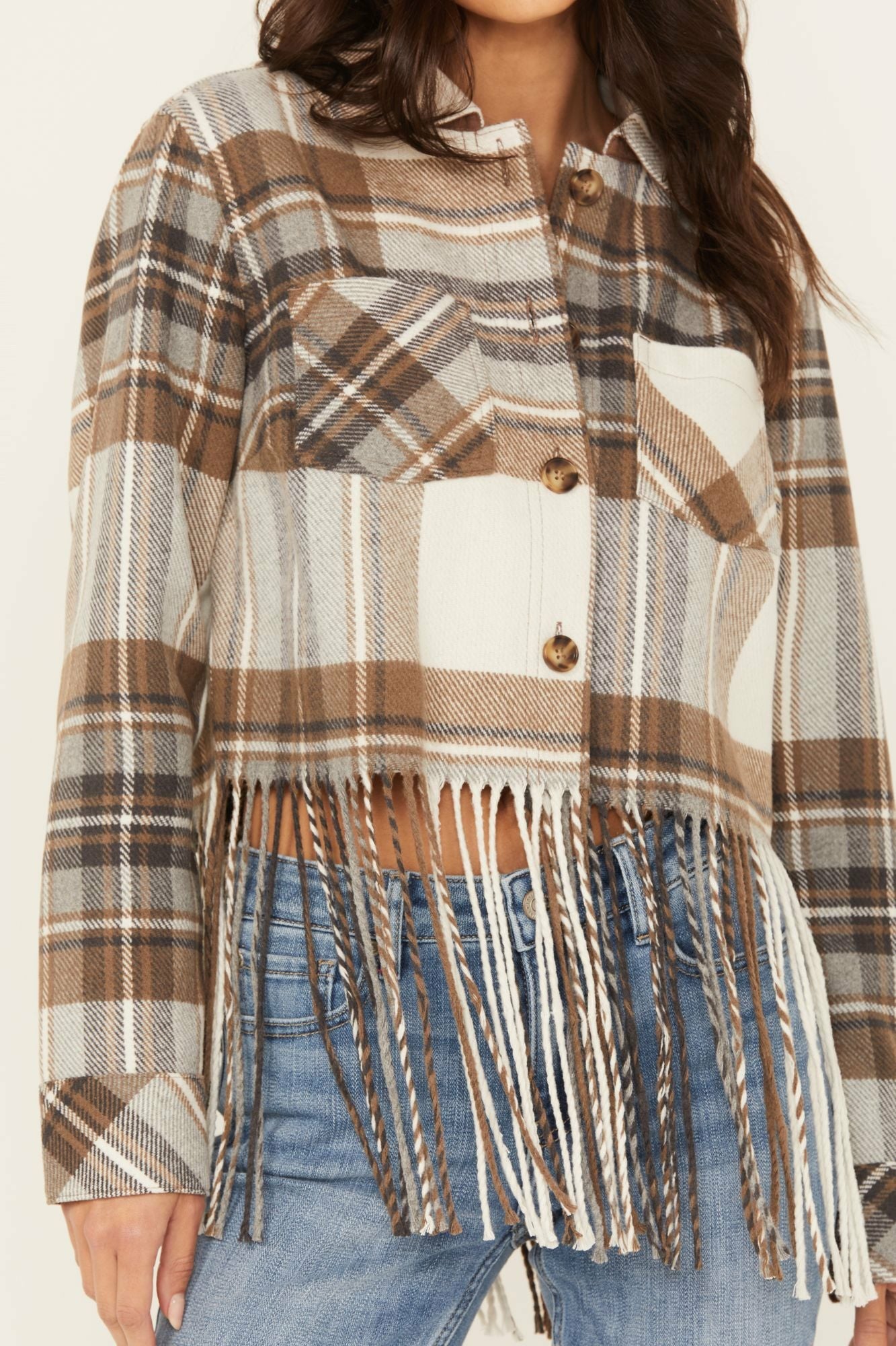 Idyllwind Walker Cropped Fringe Jacket Brown