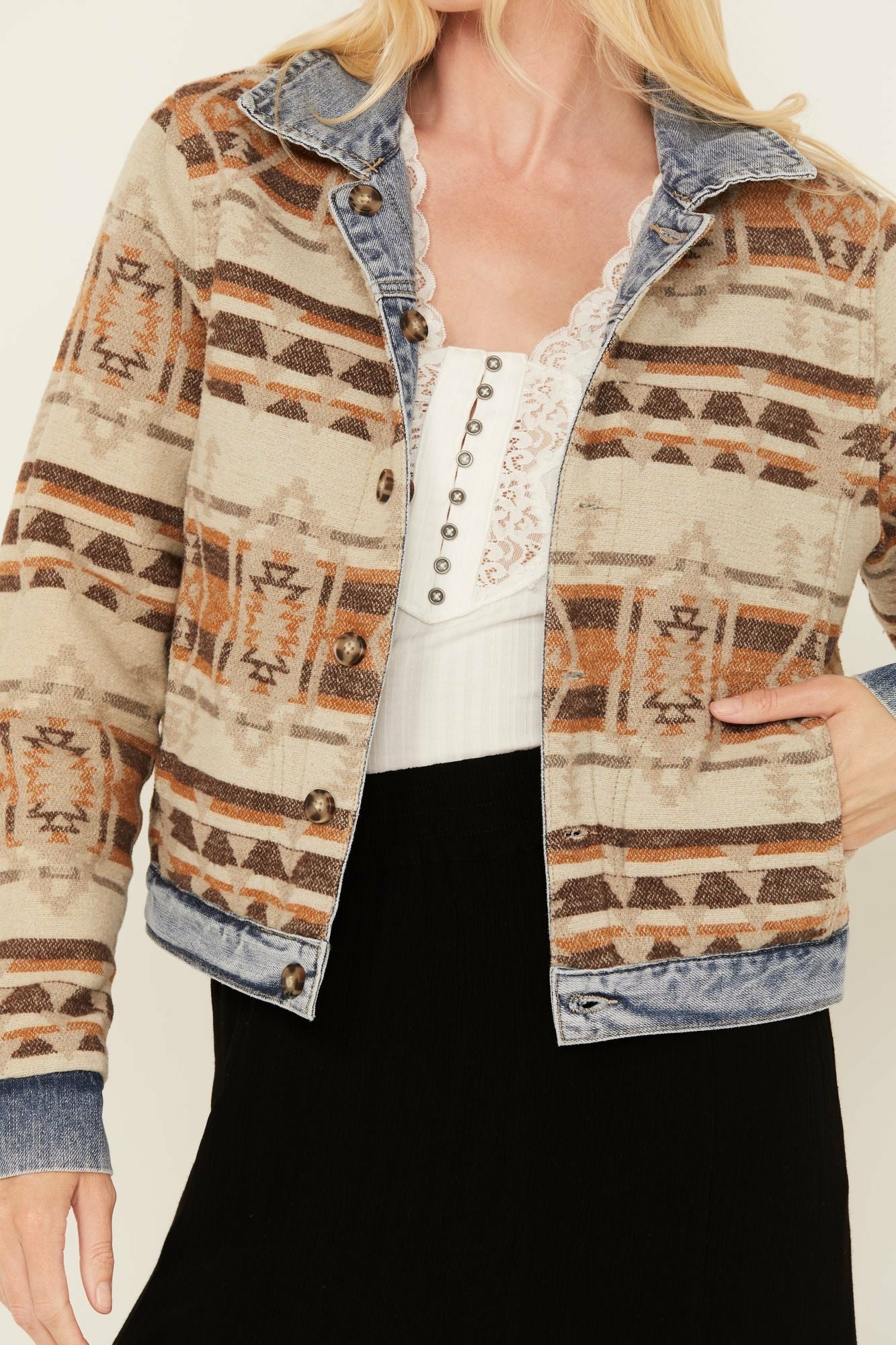 Idyllwind Barton Reversible Denim Blanket Jacket Light Wash