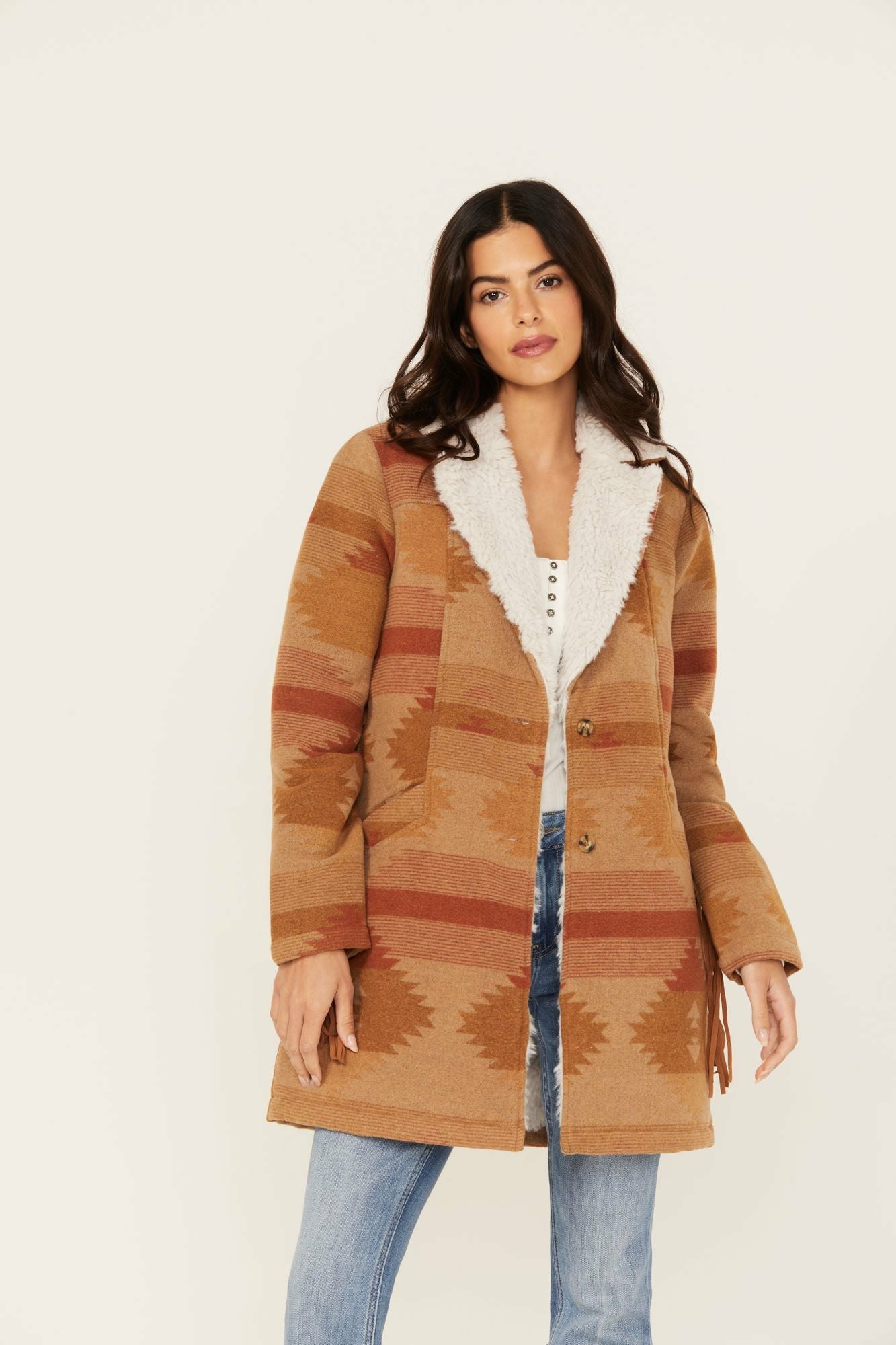 Idyllwind Nettie Sherpa Collar Tonal Blanket Coat Medium Brown