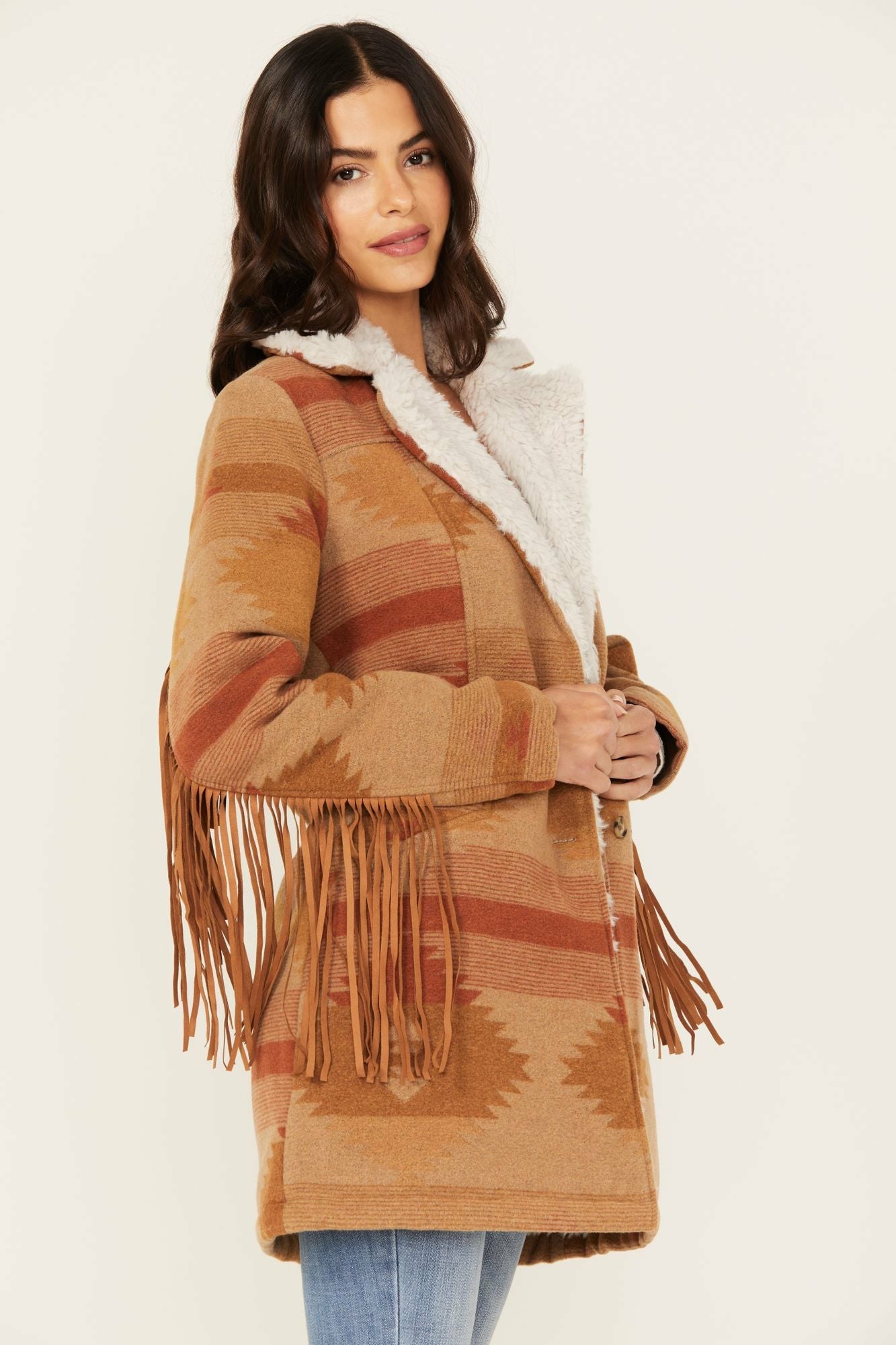 Idyllwind Nettie Sherpa Collar Tonal Blanket Coat Medium Brown