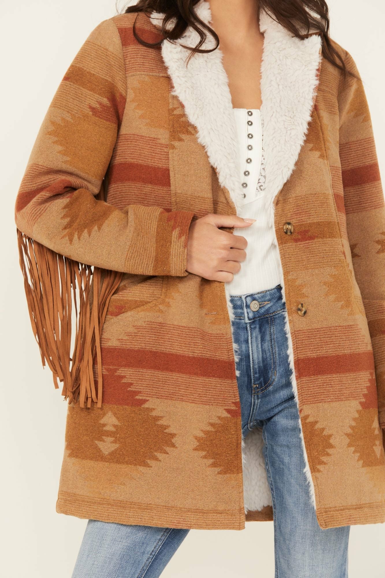 Idyllwind Nettie Sherpa Collar Tonal Blanket Coat Medium Brown