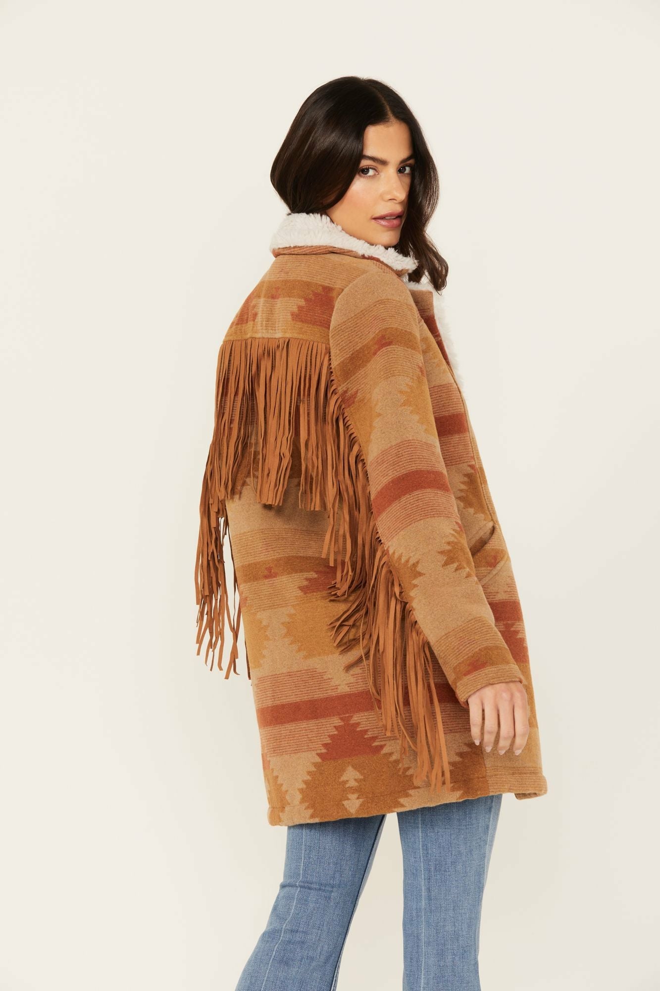 Idyllwind Nettie Sherpa Collar Tonal Blanket Coat Medium Brown