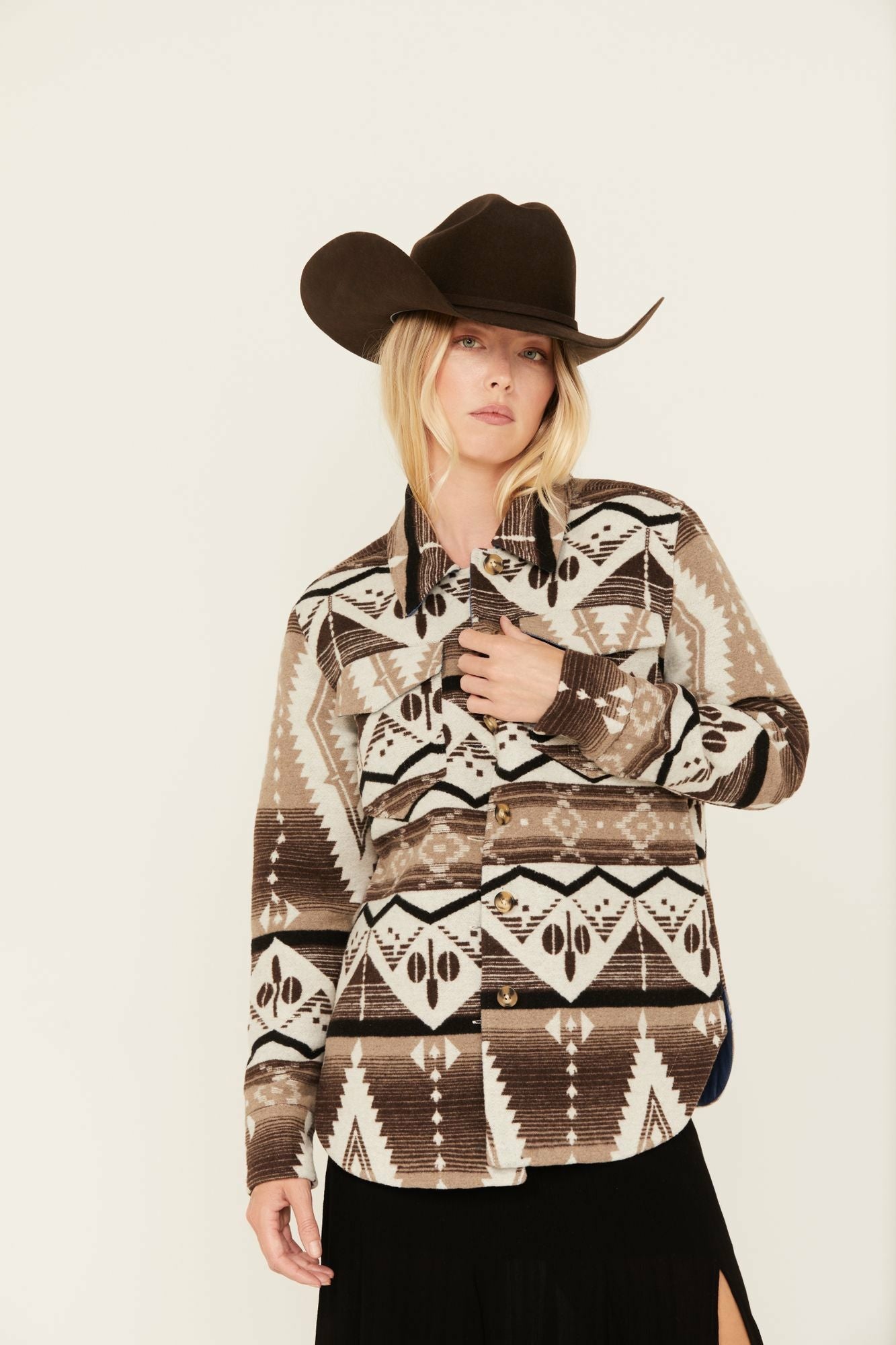 Idyllwind Addy Southwestern Print Shacket Dark Brown