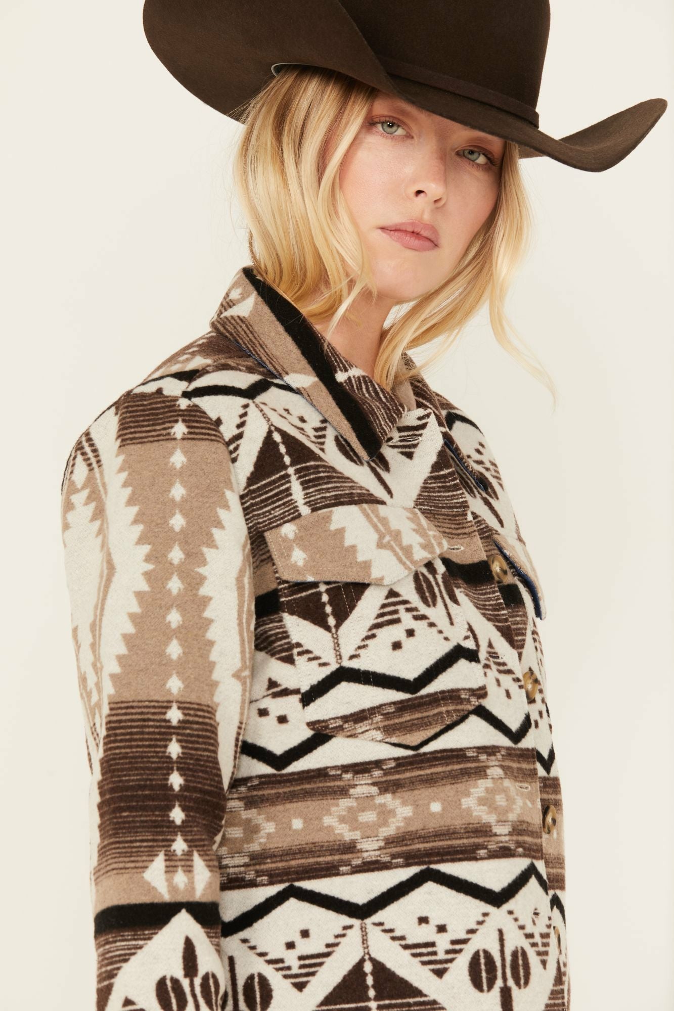 Idyllwind Addy Southwestern Print Shacket Dark Brown
