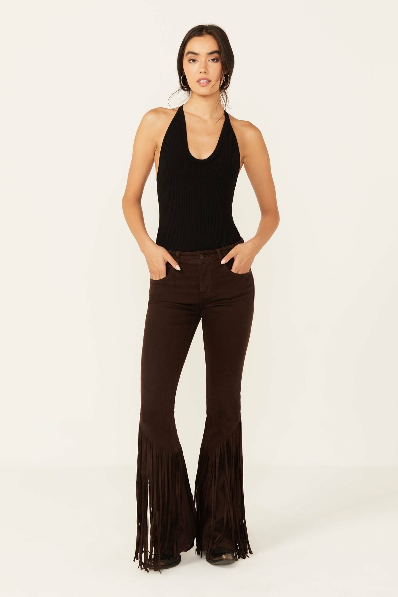 Idyllwind Coffee Bean Mid Rise Rebel Fringe Bootcut Jeans Dark Brown