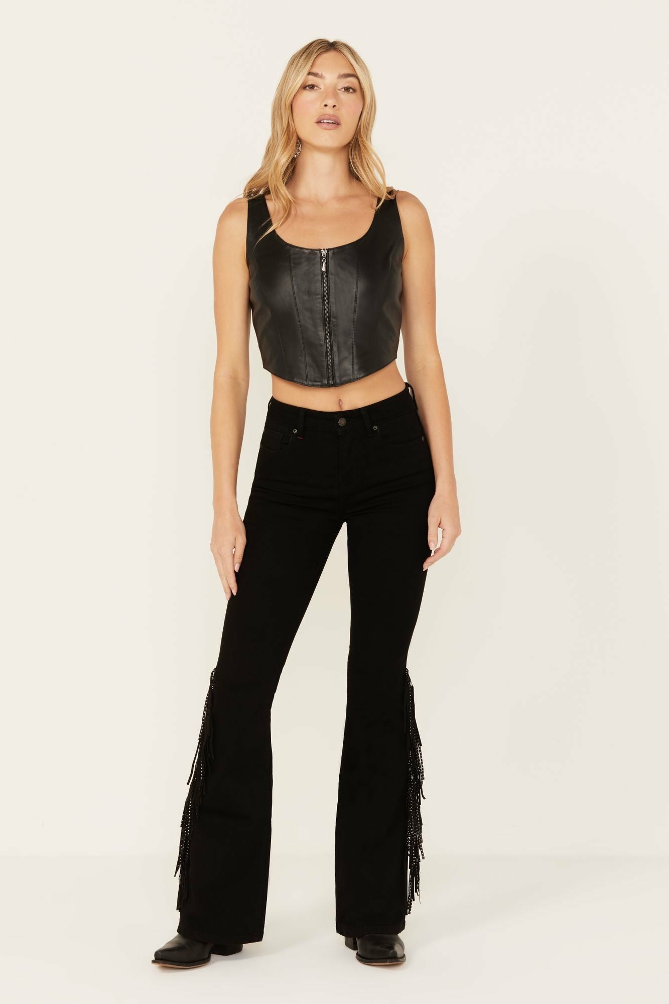 Idyllwind Bordeaux Gypsy High Rise Stretch Studded Flare Jeans Black