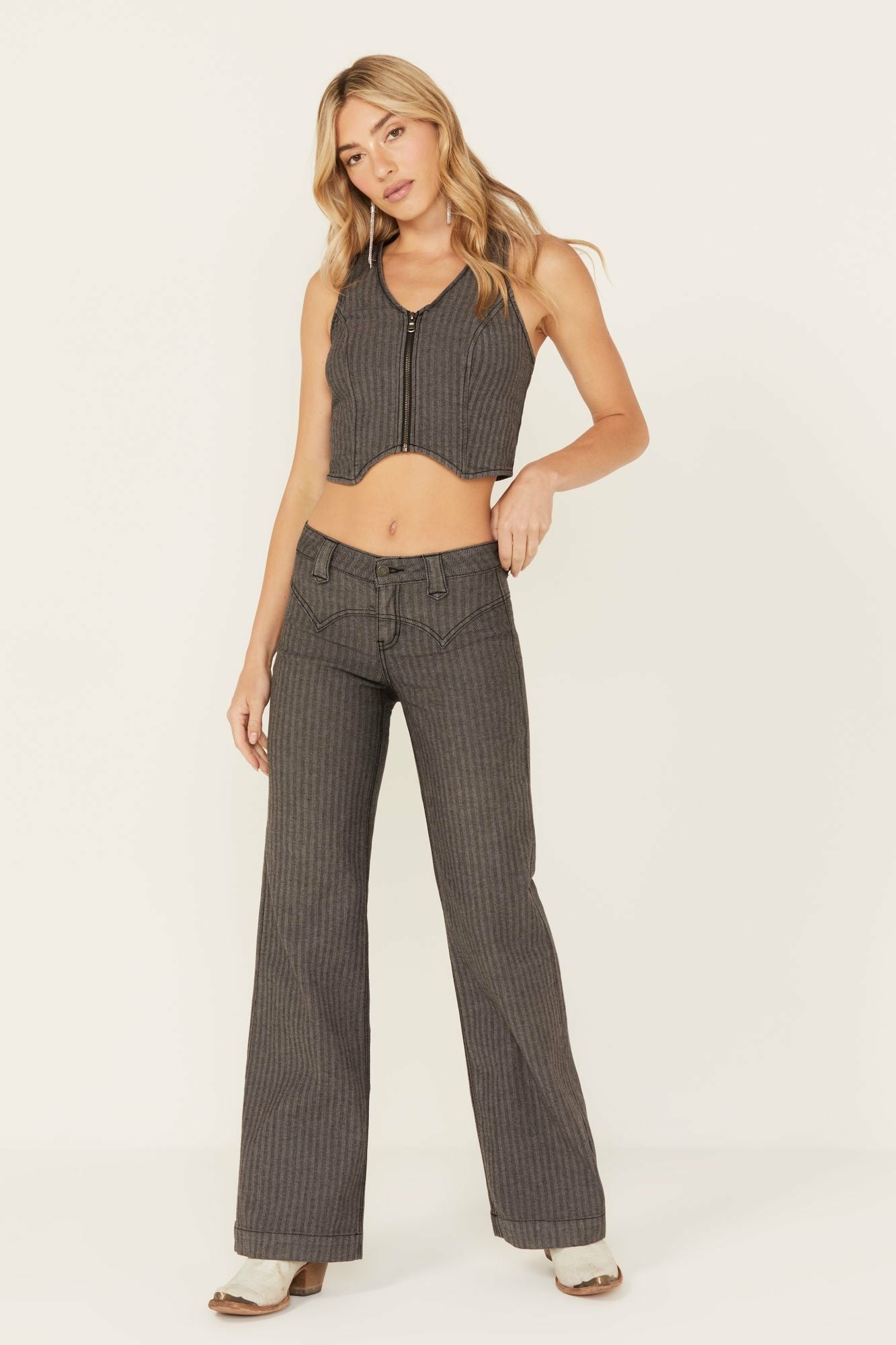 Idyllwind Annex Herringbone Revel Mid Rise Stretch Trouser Pants Black