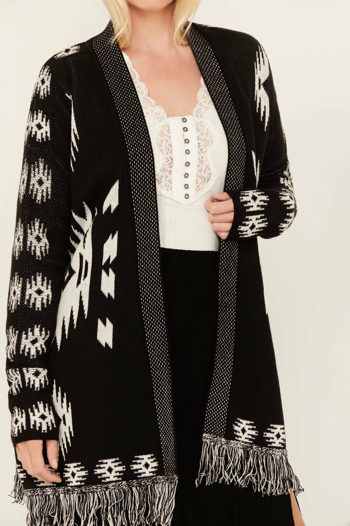 Idyllwind Mamie Southwestern Print Cardigan Black