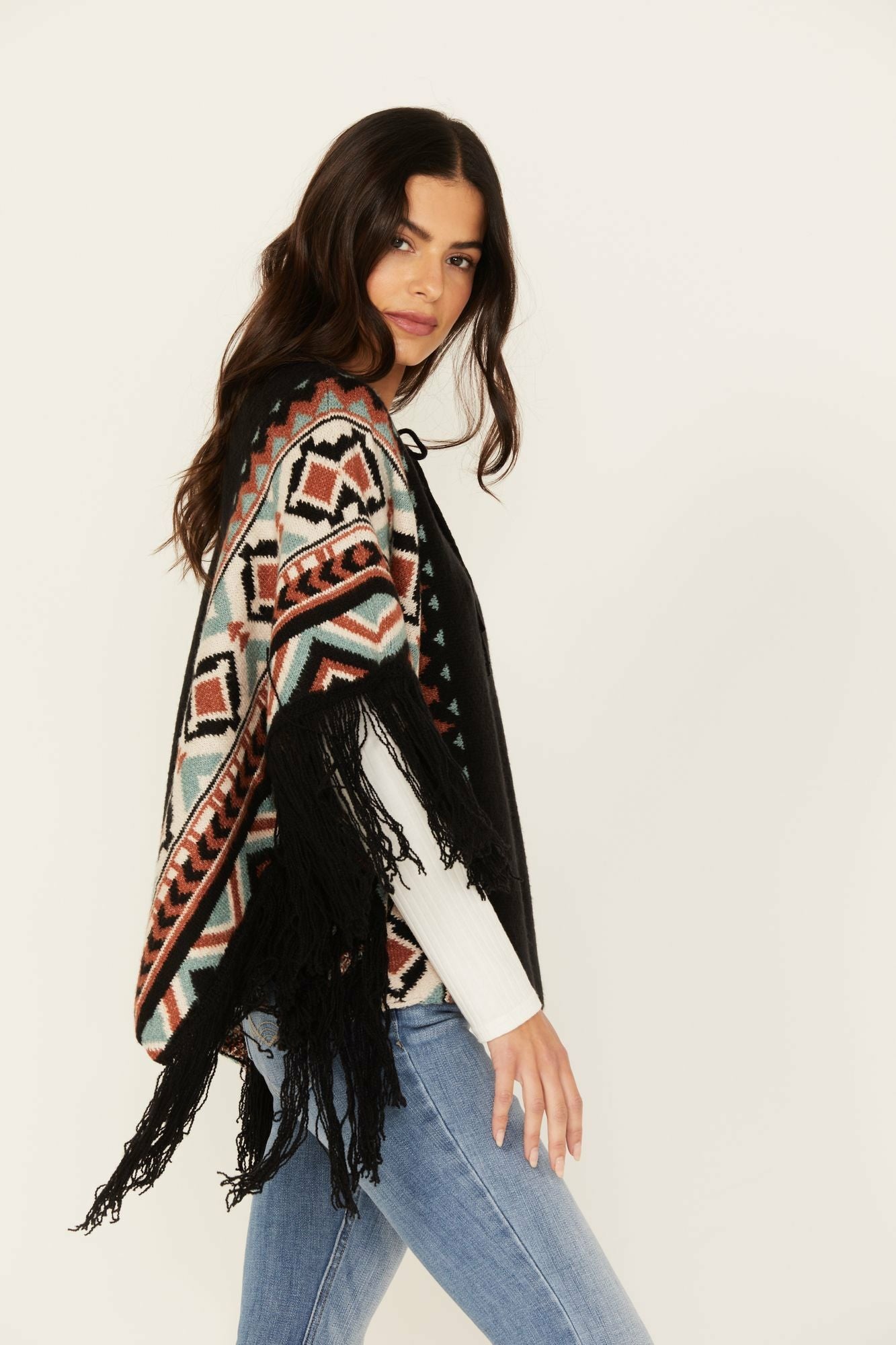 Idyllwind Alma Southwestern Poncho Sweater Black