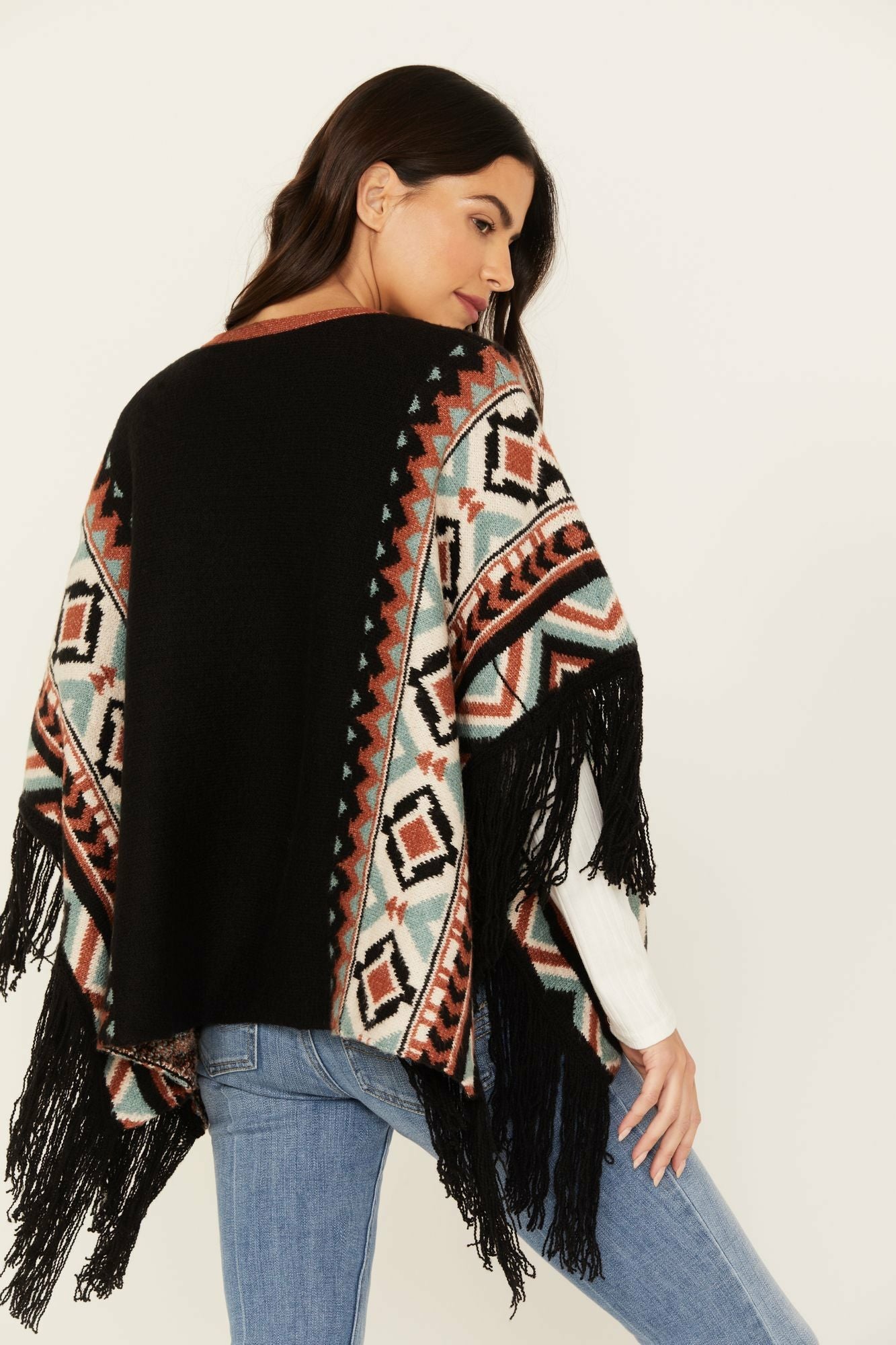Idyllwind Alma Southwestern Poncho Sweater Black