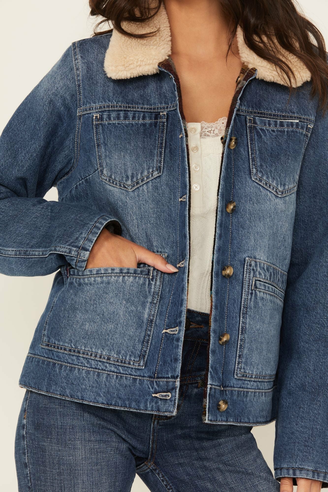 Idyllwind Alcott Reversible Denim / Blanket Jacket Medium Wash