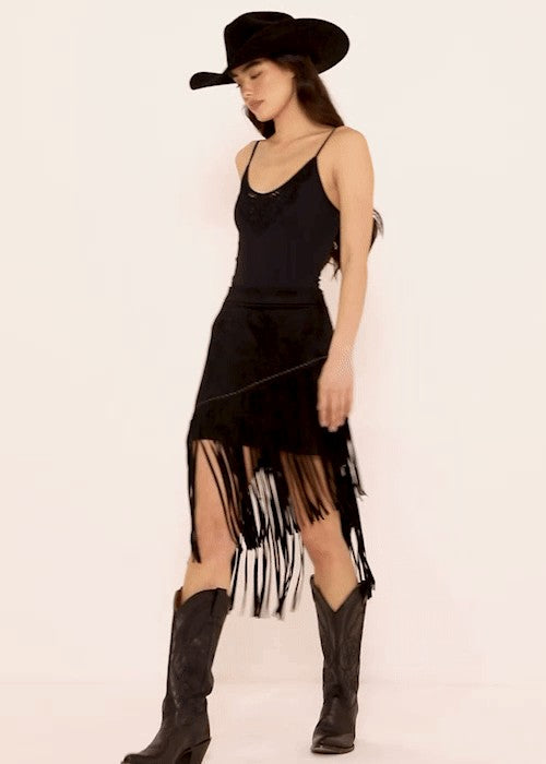 Idyllwind Shiloh Asymmetrical Faux Suede Skirt Black