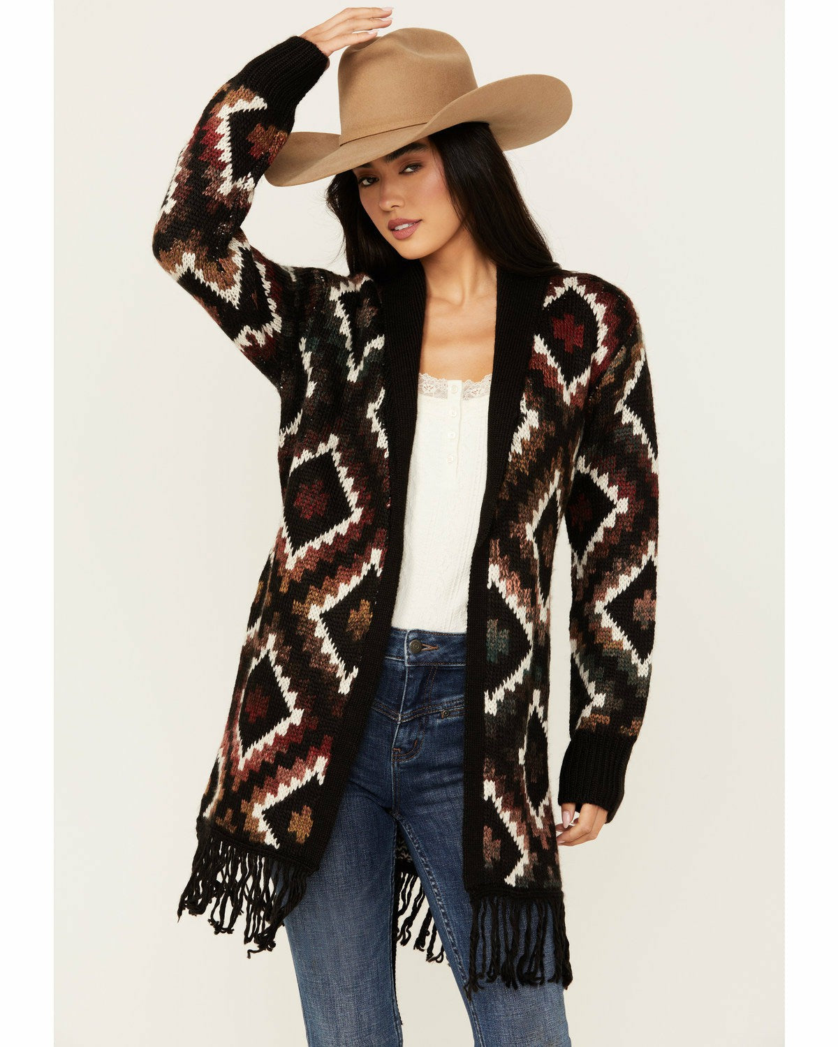 Idyllwind Timothy Southwestern Print Sweater Maroon