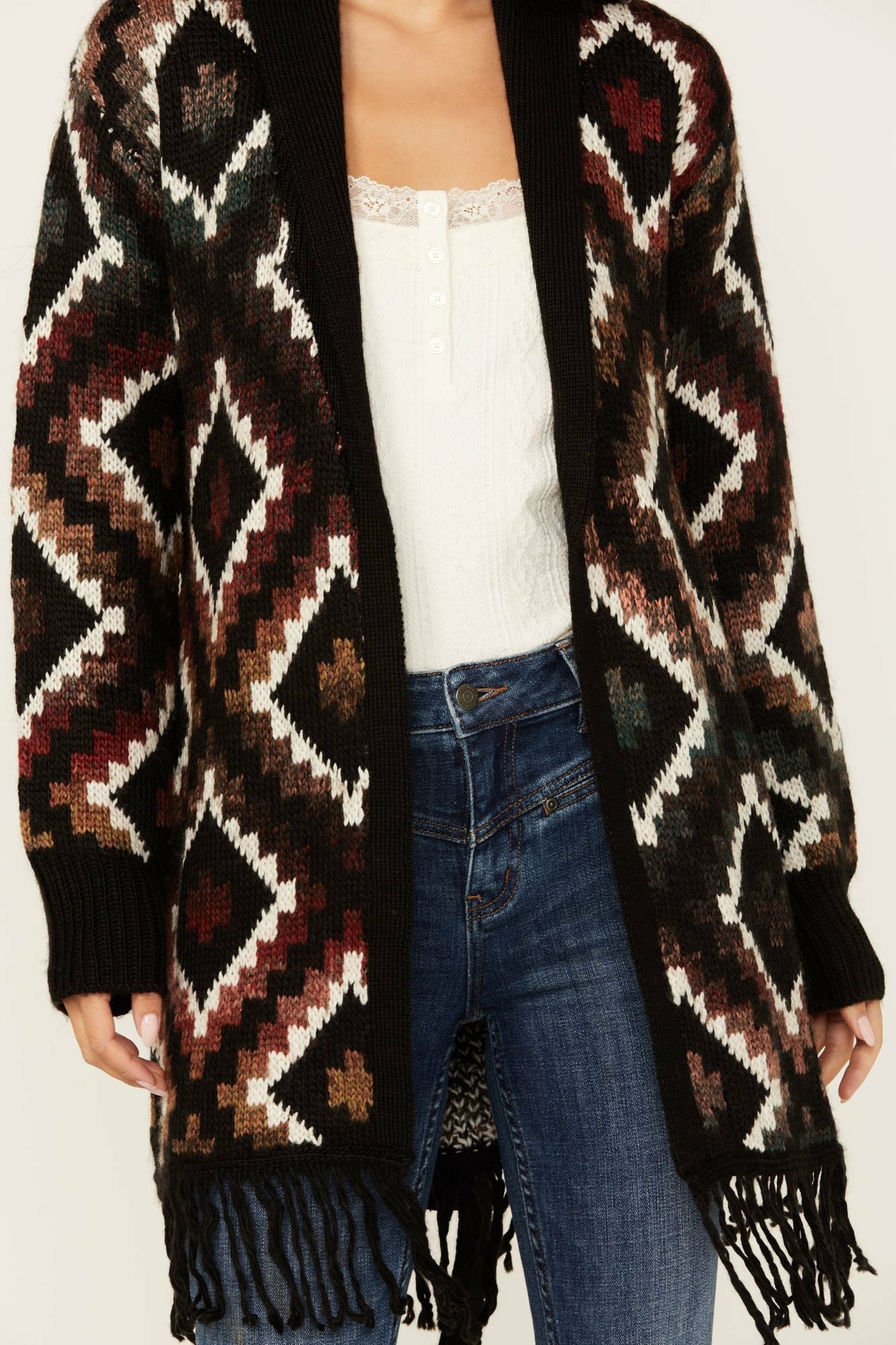 Idyllwind Timothy Southwestern Print Sweater Maroon