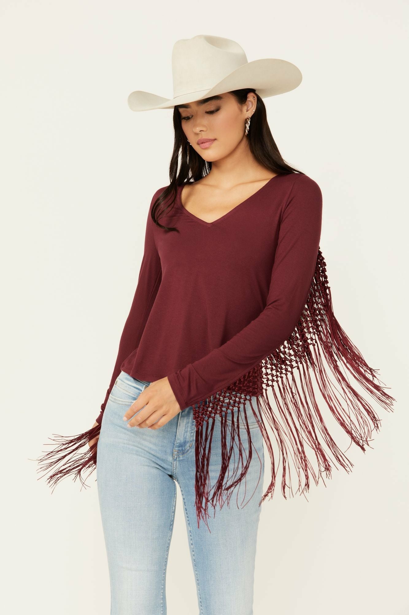 Idyllwind Elsie Kimono Fringe Top Maroon