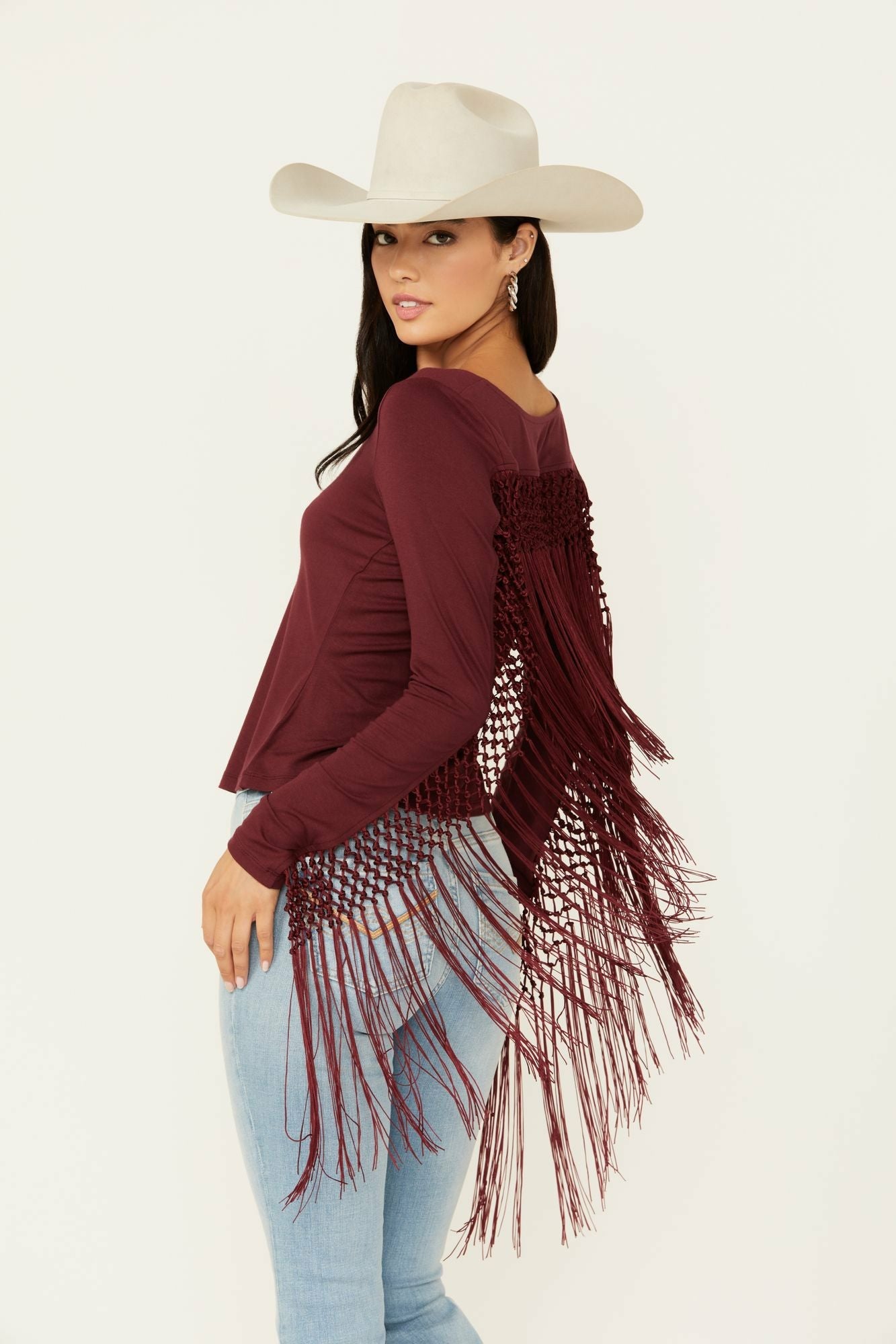 Idyllwind Elsie Kimono Fringe Top Maroon
