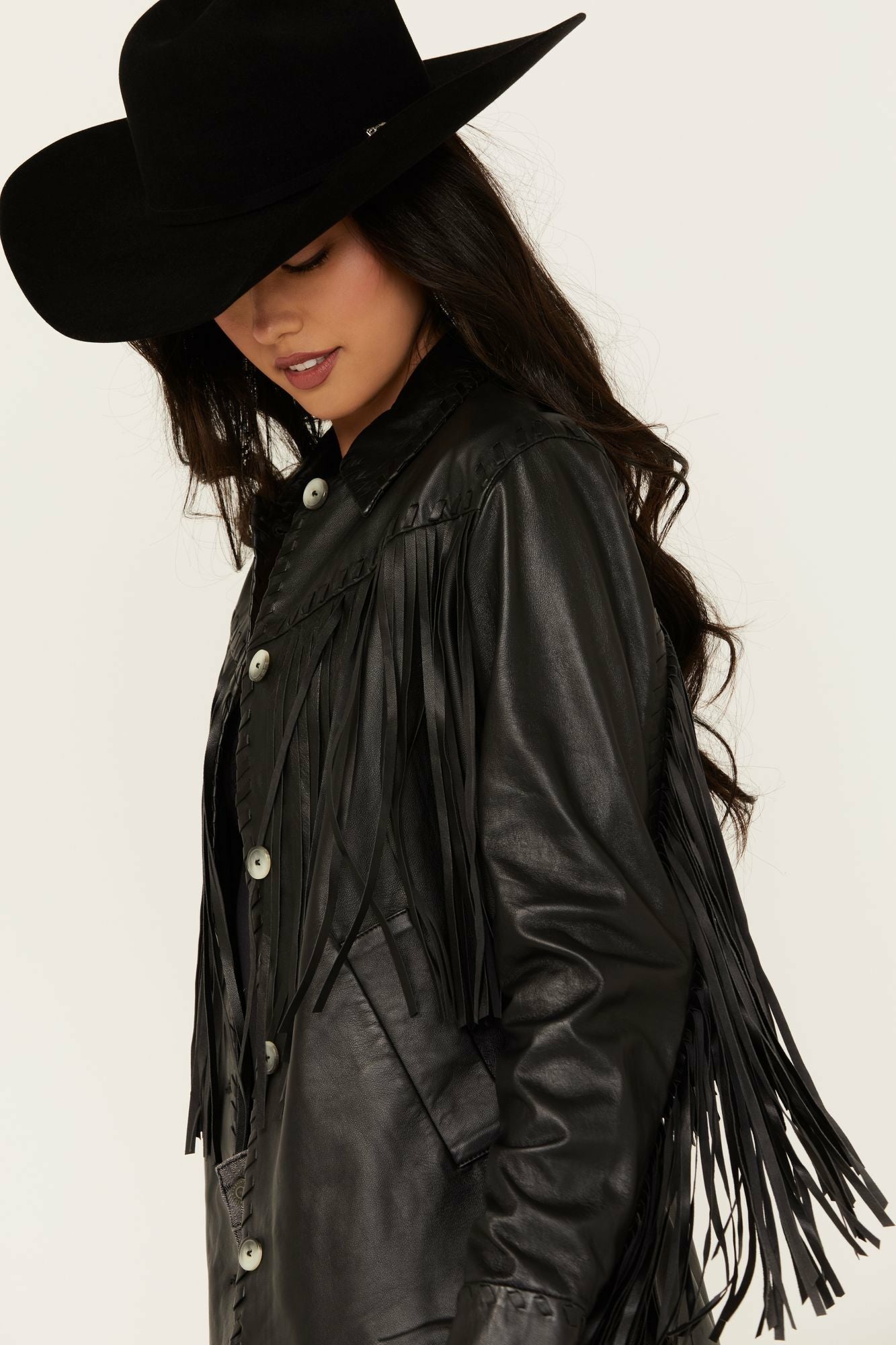Idyllwind Amburn Leather Fringe Shacket Black