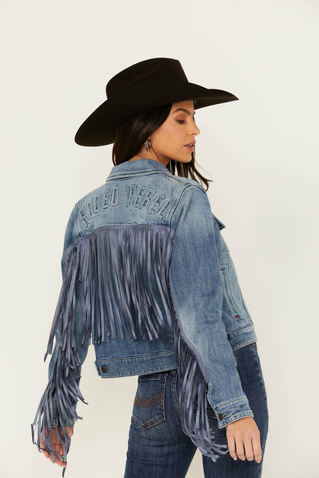 Idyllwind Rodeo Rebel Embossed Fringe Trucker Jacket Medium Wash