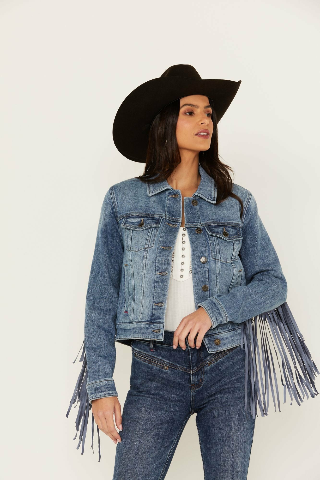 Idyllwind Rodeo Rebel Embossed Fringe Trucker Jacket Medium Wash