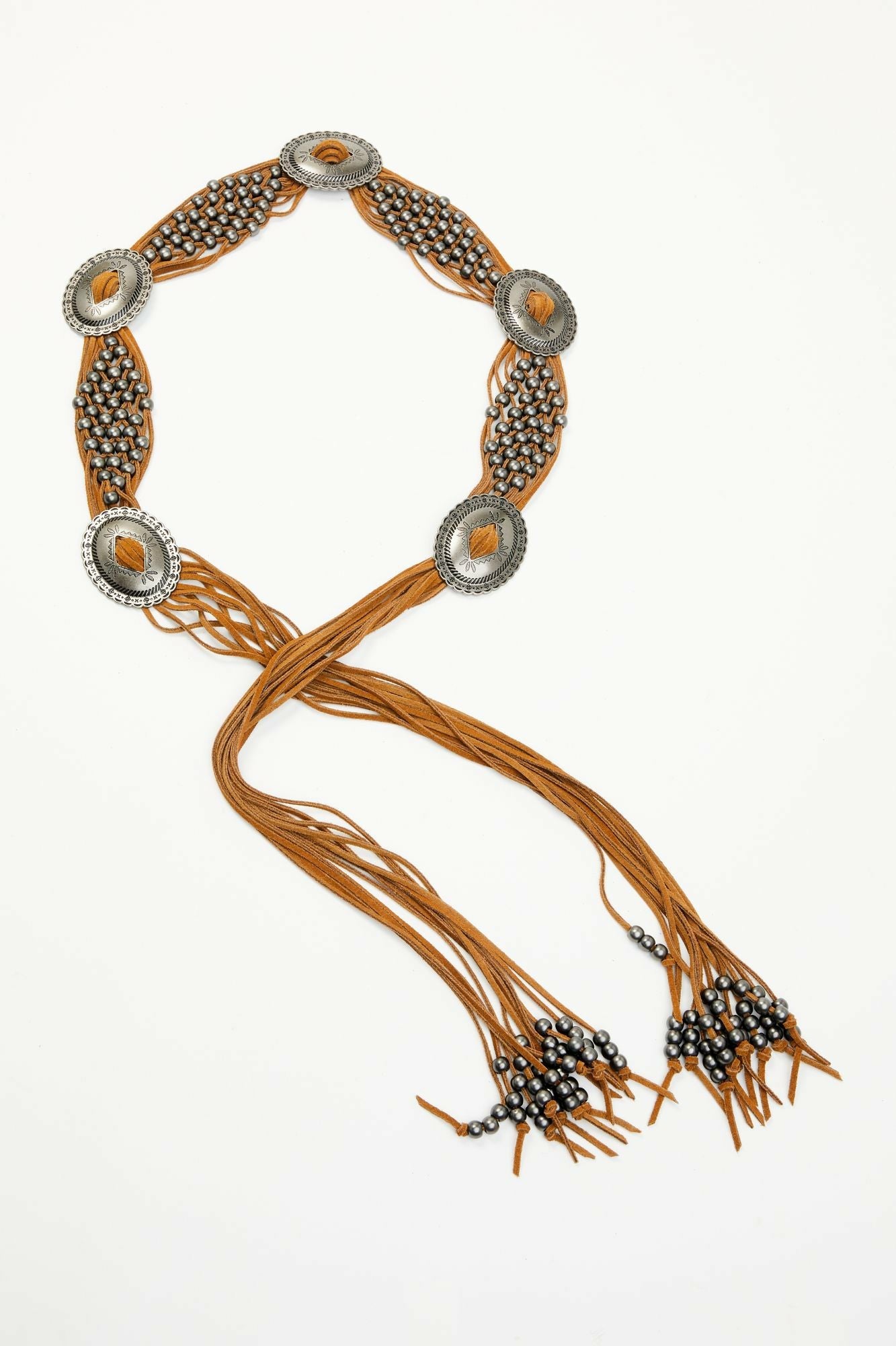 Idyllwind Addison Leather Crochet Fringe Concho Belt Brown